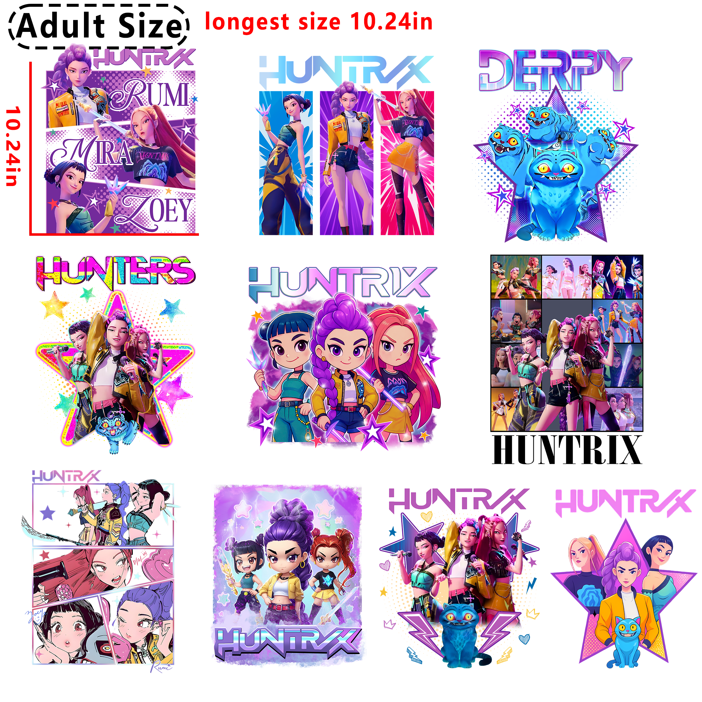 Demon Hunter Kpop Huntrix DTF heat transfer vinyl for T-shirt hoodies