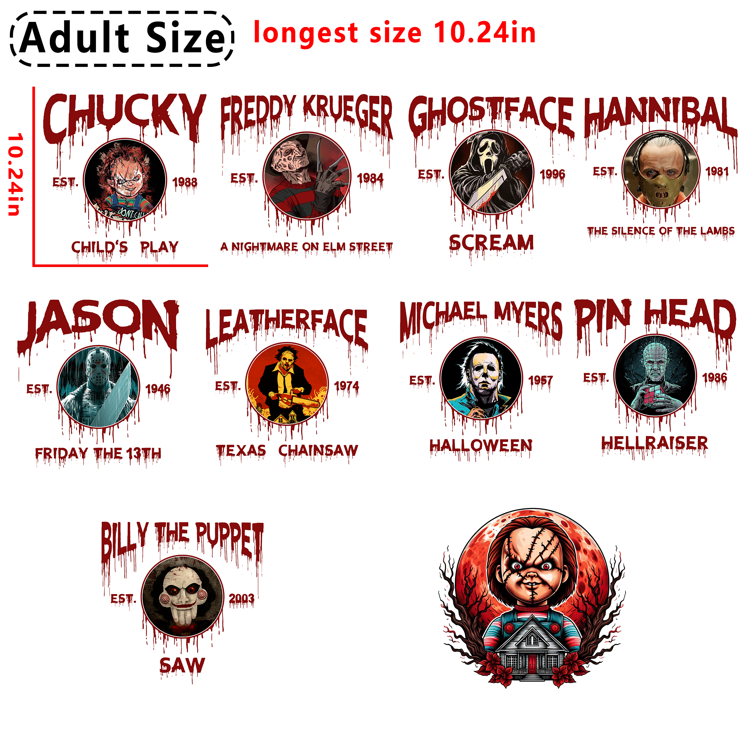 Horror Character DTF heat transfer vinyl for T-shirt hoodies