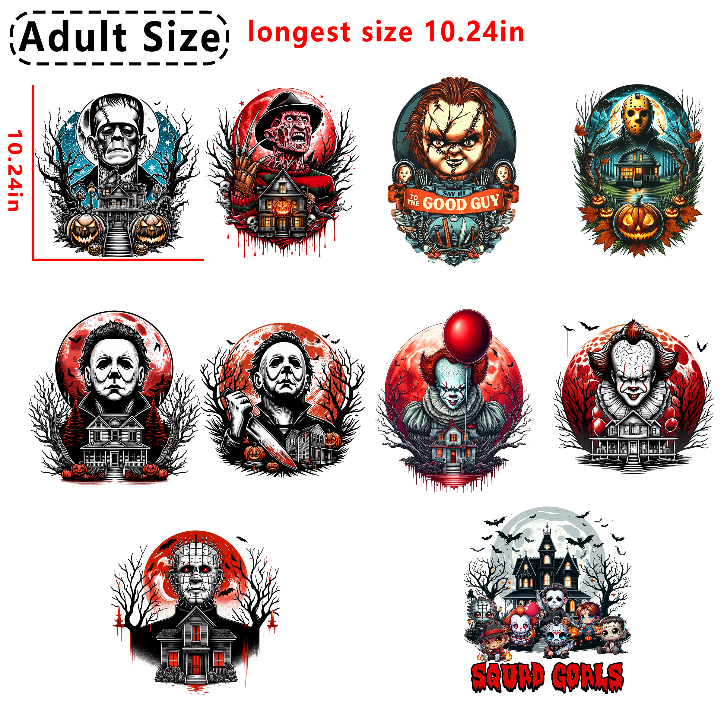 Horror Character Halloween DTF heat transfer vinyl for T-shirt hoodies