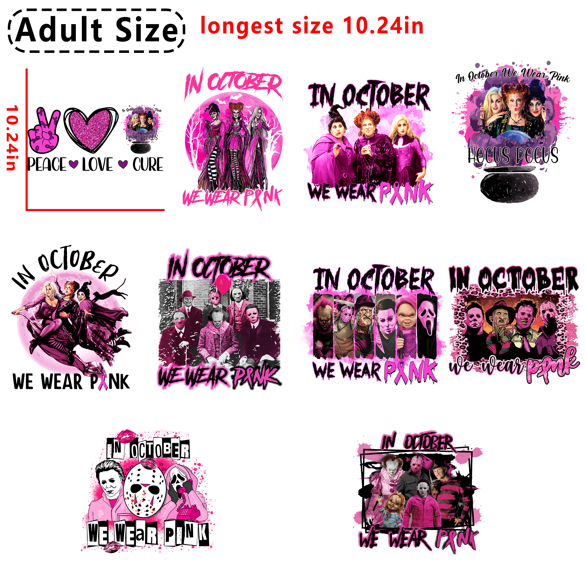 October Pink Horror Awareness DTF heat transfer vinyl for T-shirt hoodies