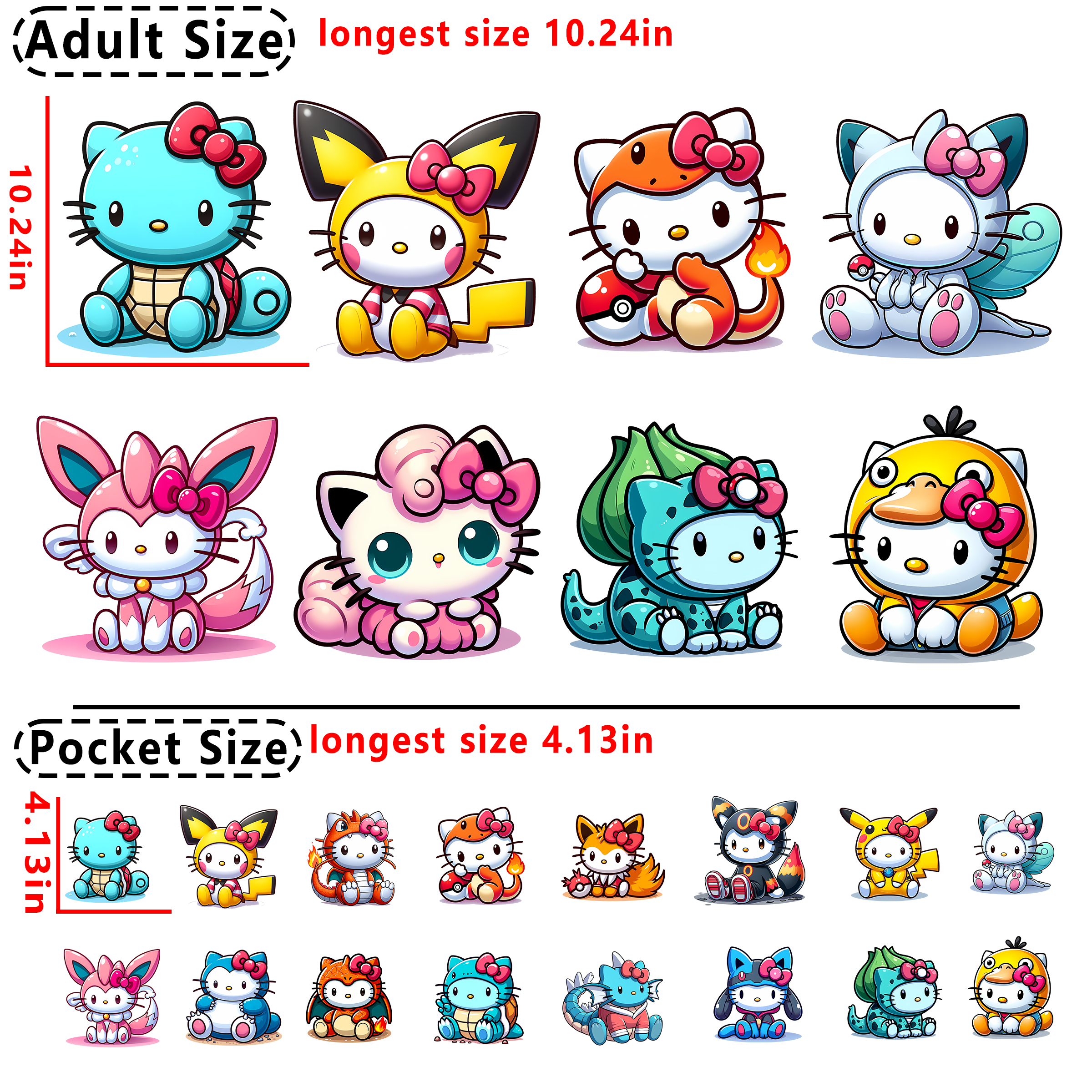Hello Kitty Pokemon Crossover Tarot DTF heat transfer vinyl for T-shirt hoodies