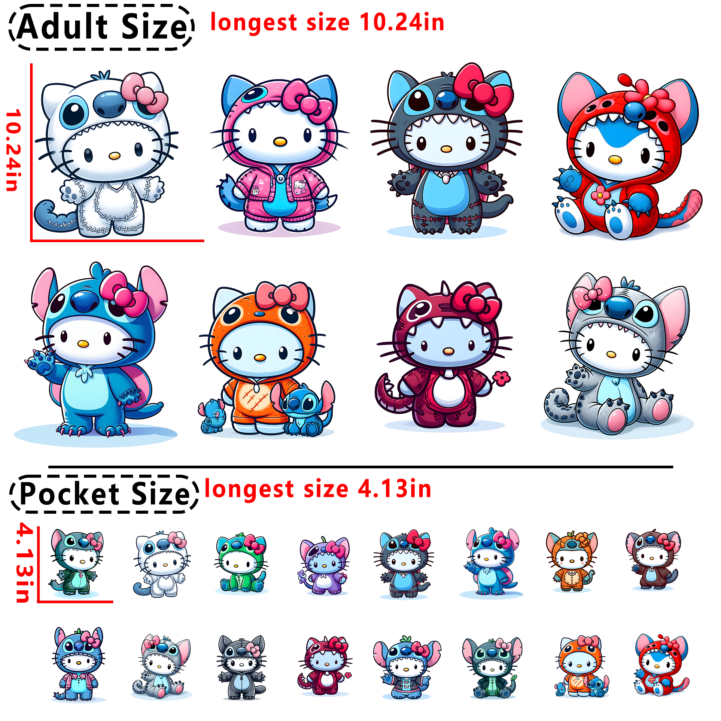 Hello Kitty Stitch DTF heat transfer vinyl for T-shirt hoodies