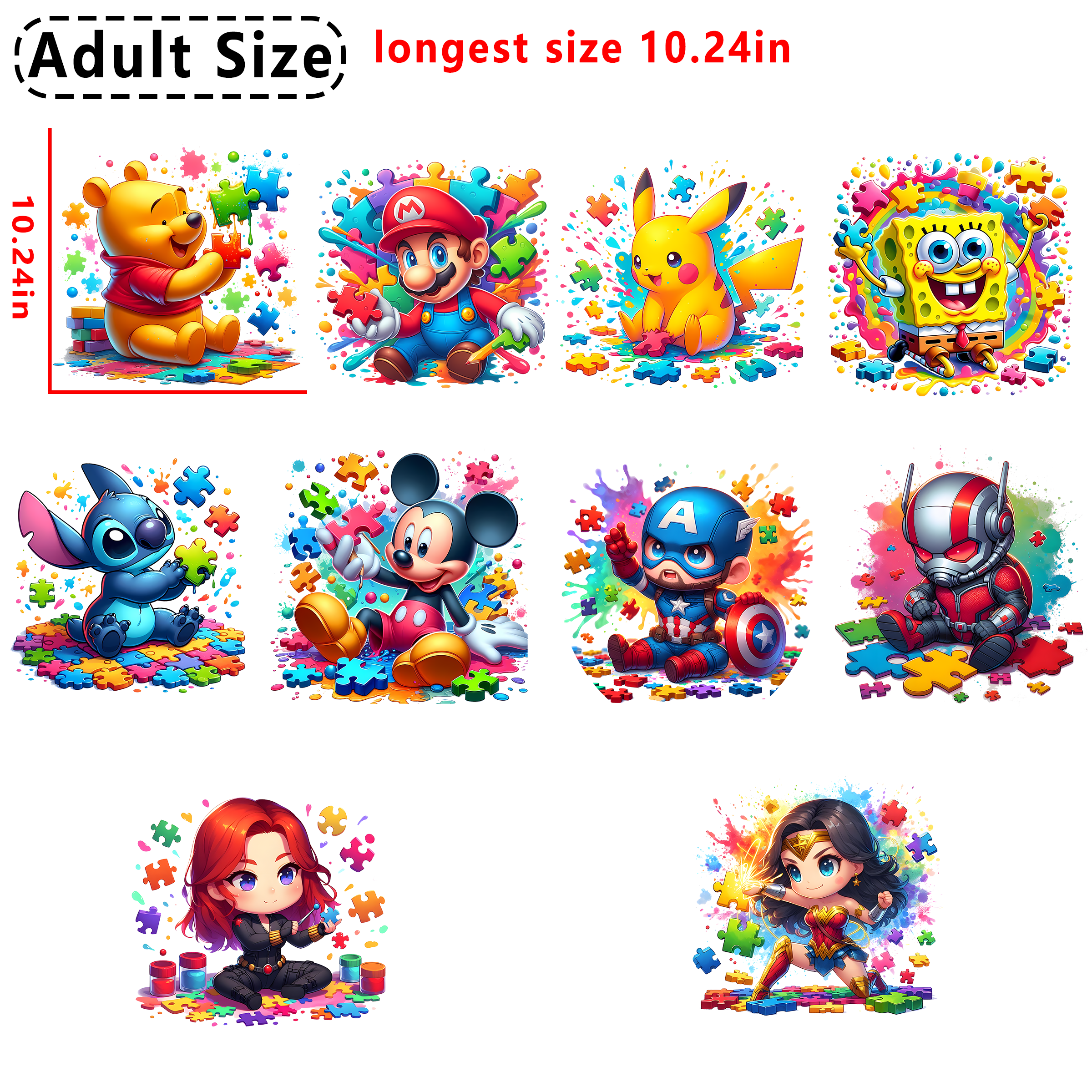 Autism Disney DTF heat transfer vinyl for T-shirt hoodies