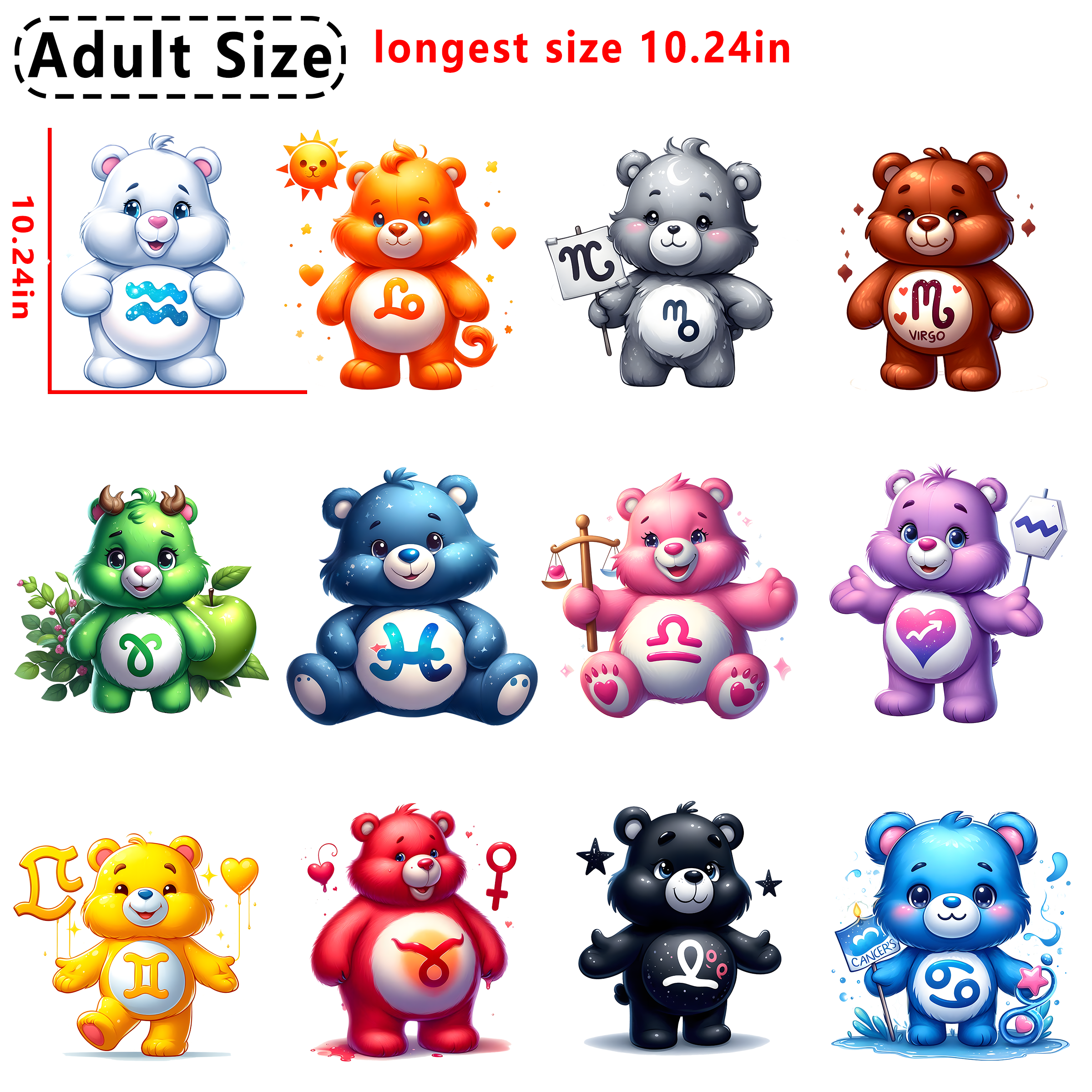 Carebear Zodiac DTF heat transfer vinyl for T-shirt hoodies