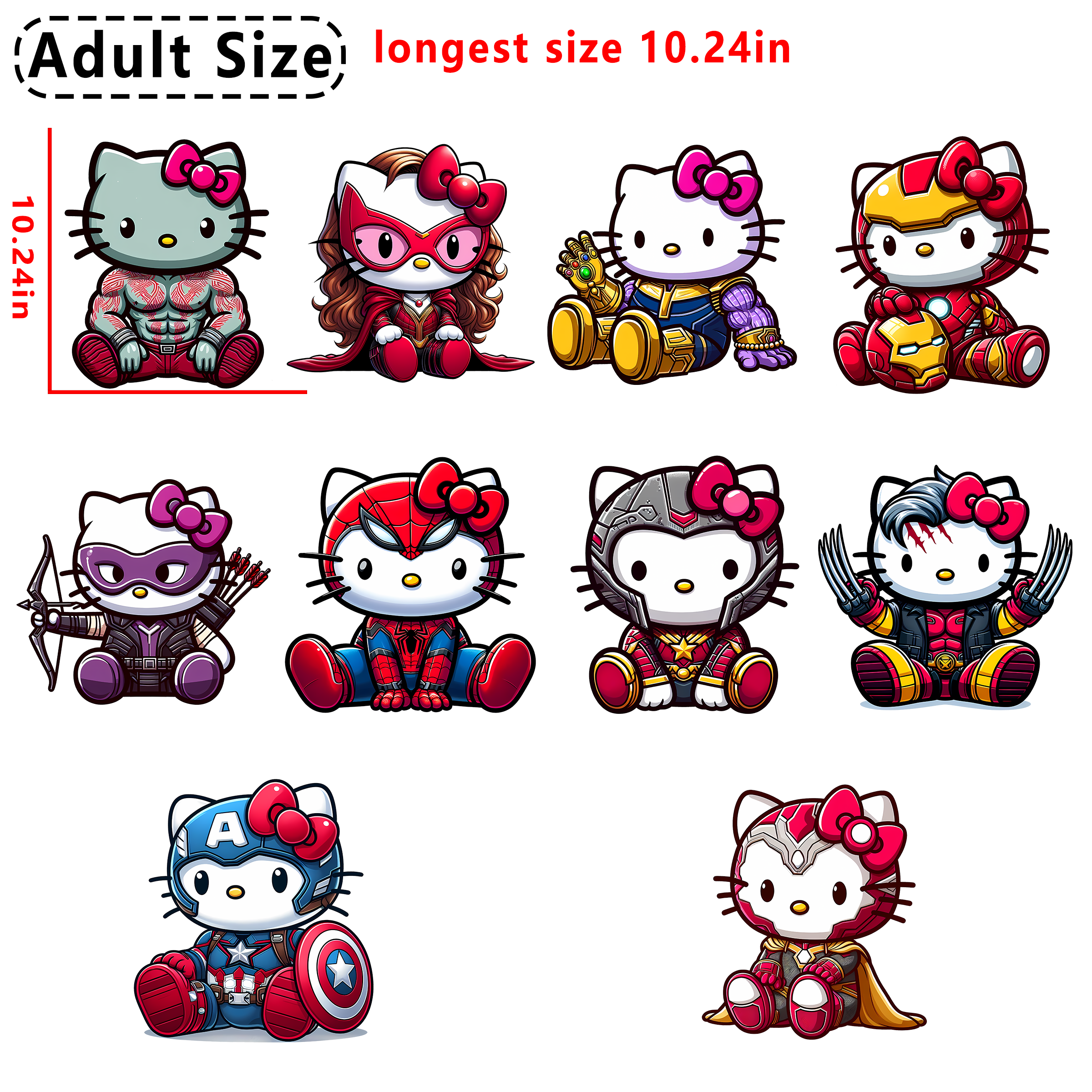 Hello Kitty Avenger DTF heat transfer vinyl for T-shirt hoodies