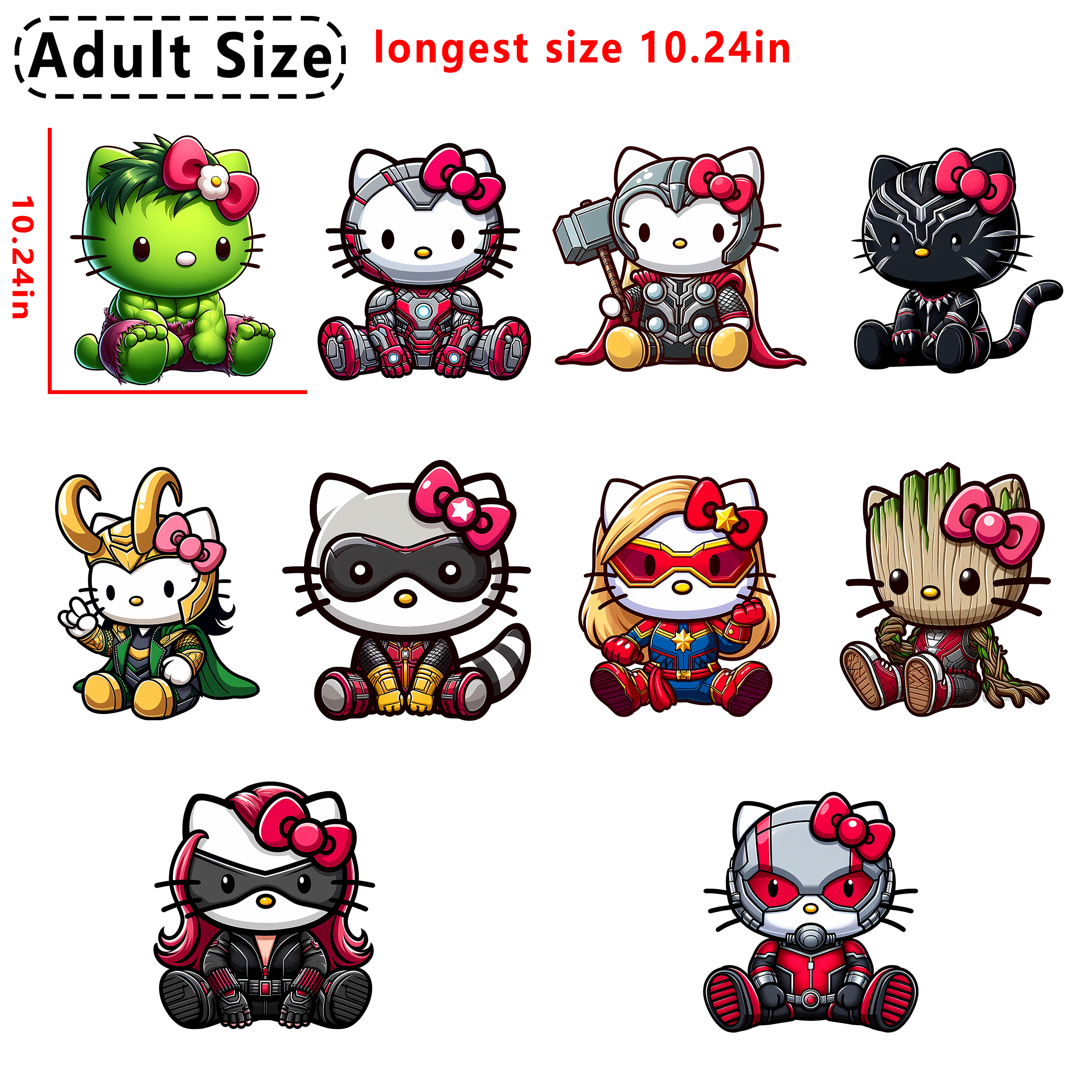 Hello Kitty Avenger DTF heat transfer vinyl for T-shirt hoodies