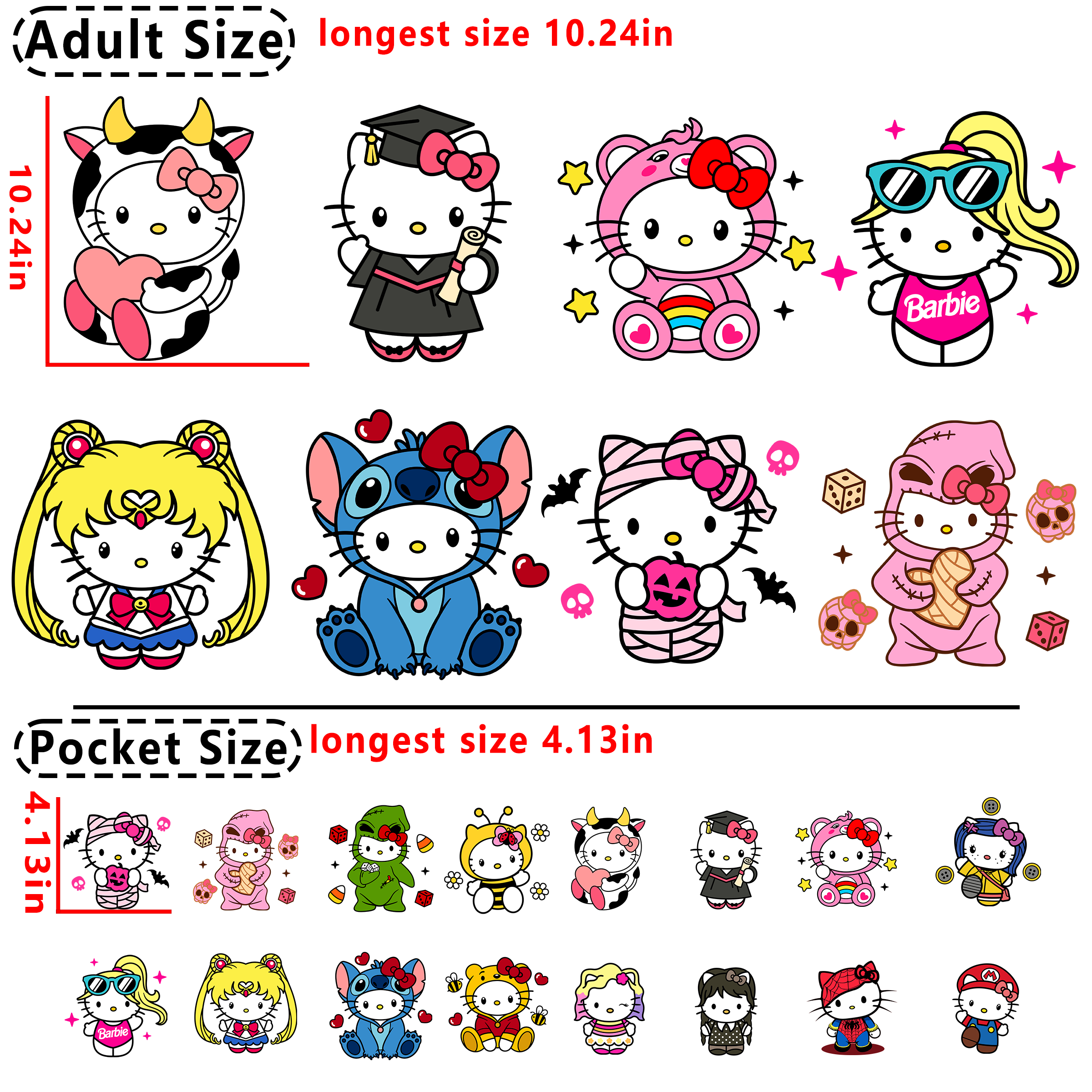 Hello Kitty Crossover DTF heat transfer vinyl for T-shirt hoodies