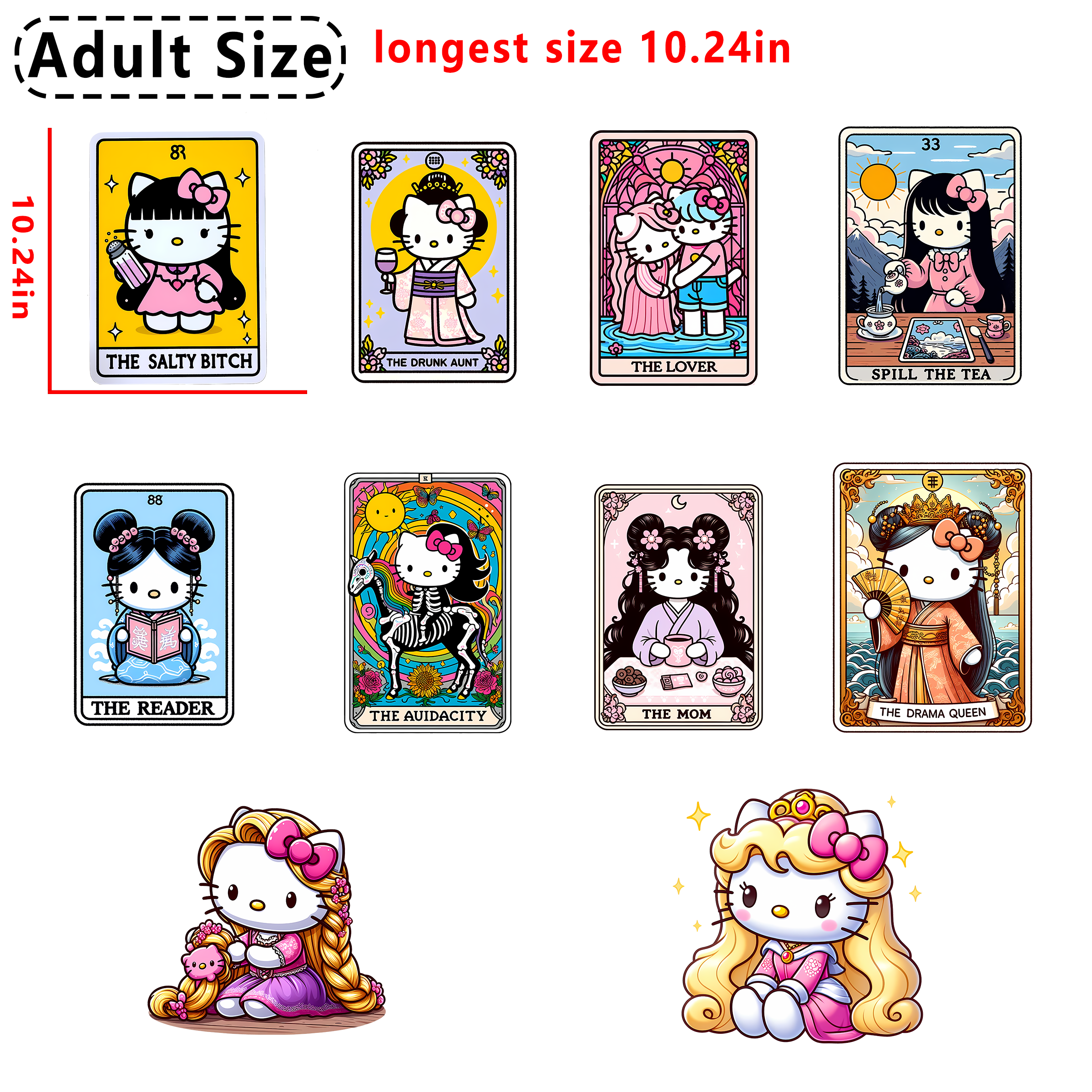 Hello Kitty Princess Crossover Tarot DTF heat transfer vinyl for T-shirt hoodies