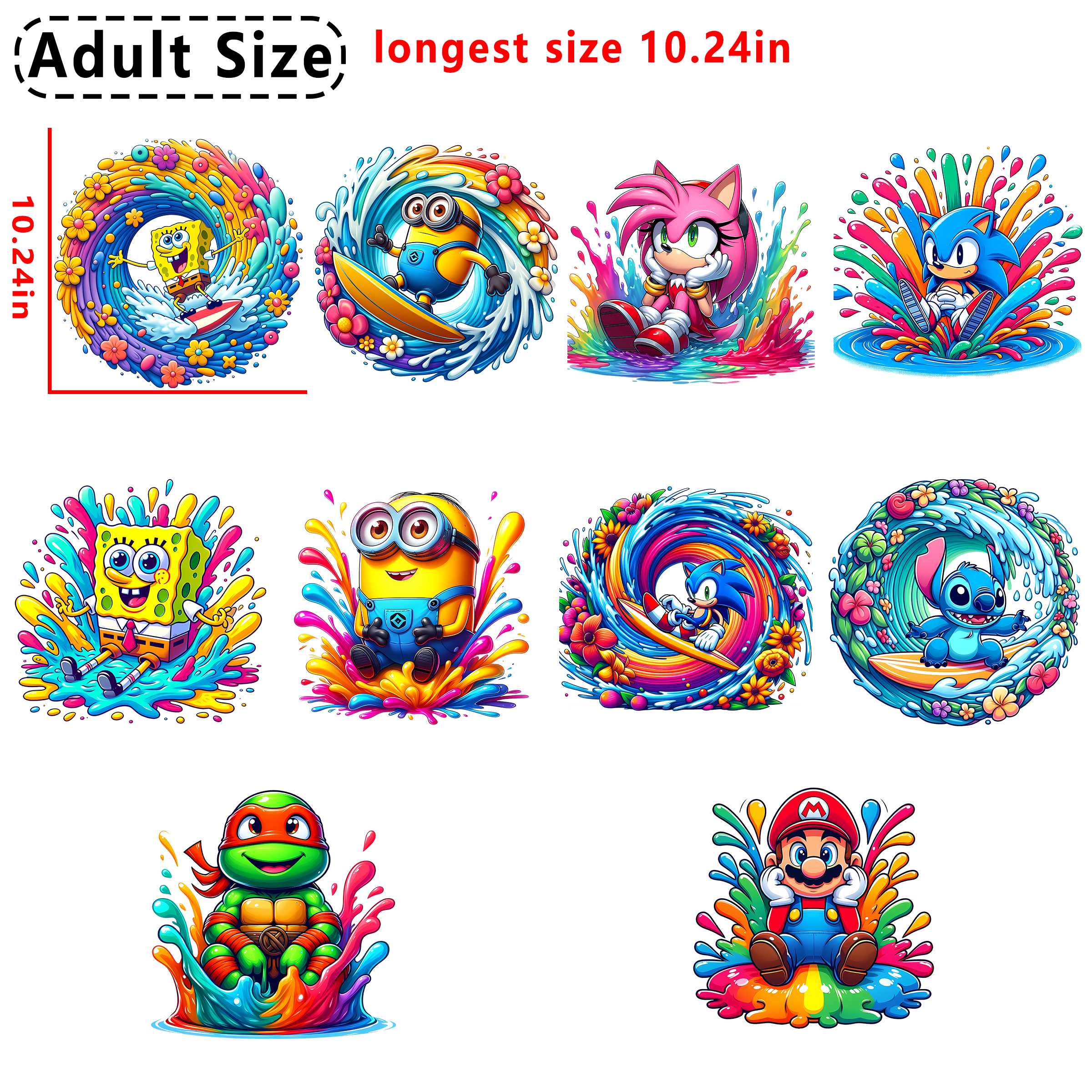 Splash Cartoon Game DTF heat transfer vinyl for T-shirt hoodies