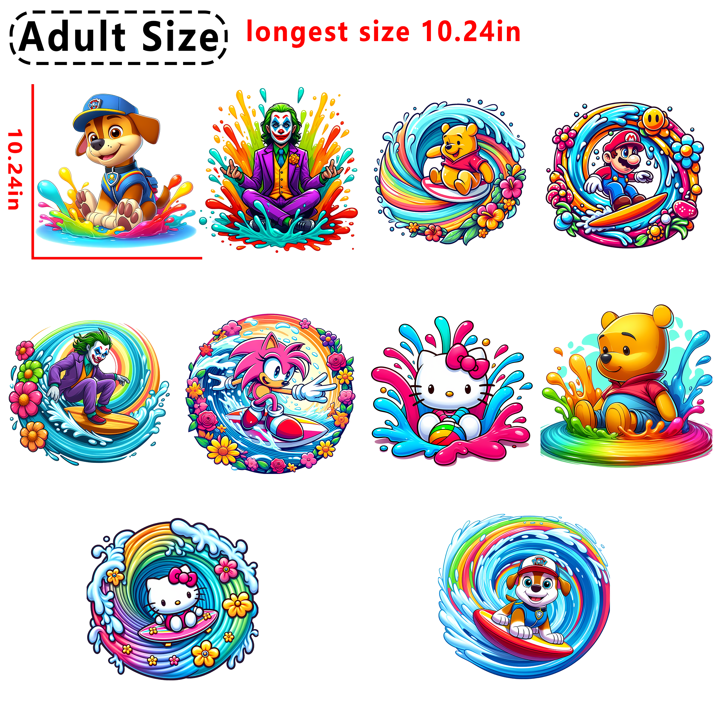 Splash Cartoon Game DTF heat transfer vinyl for T-shirt hoodies