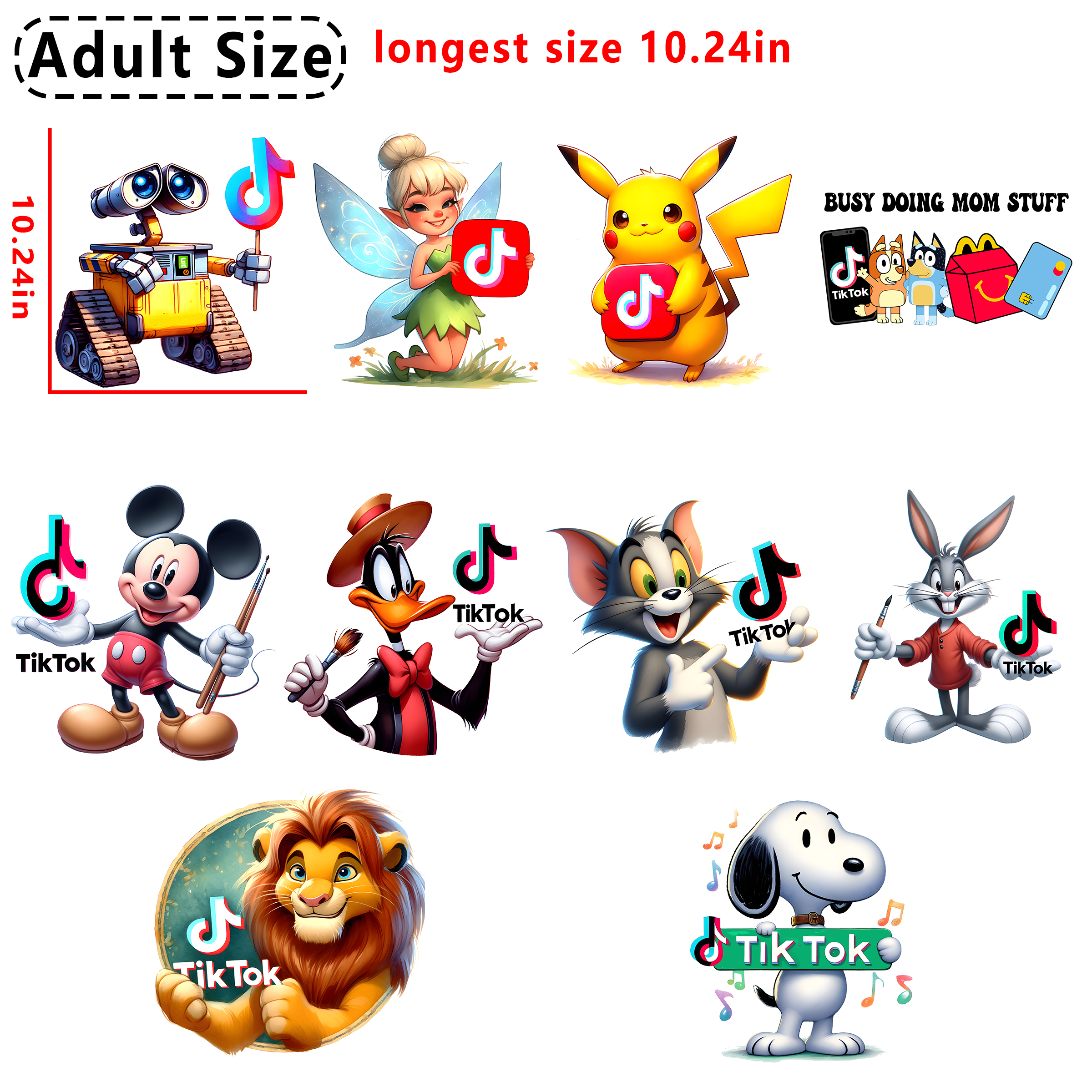 Tik Tok Cartoon DTF heat transfer vinyl for T-shirt hoodies