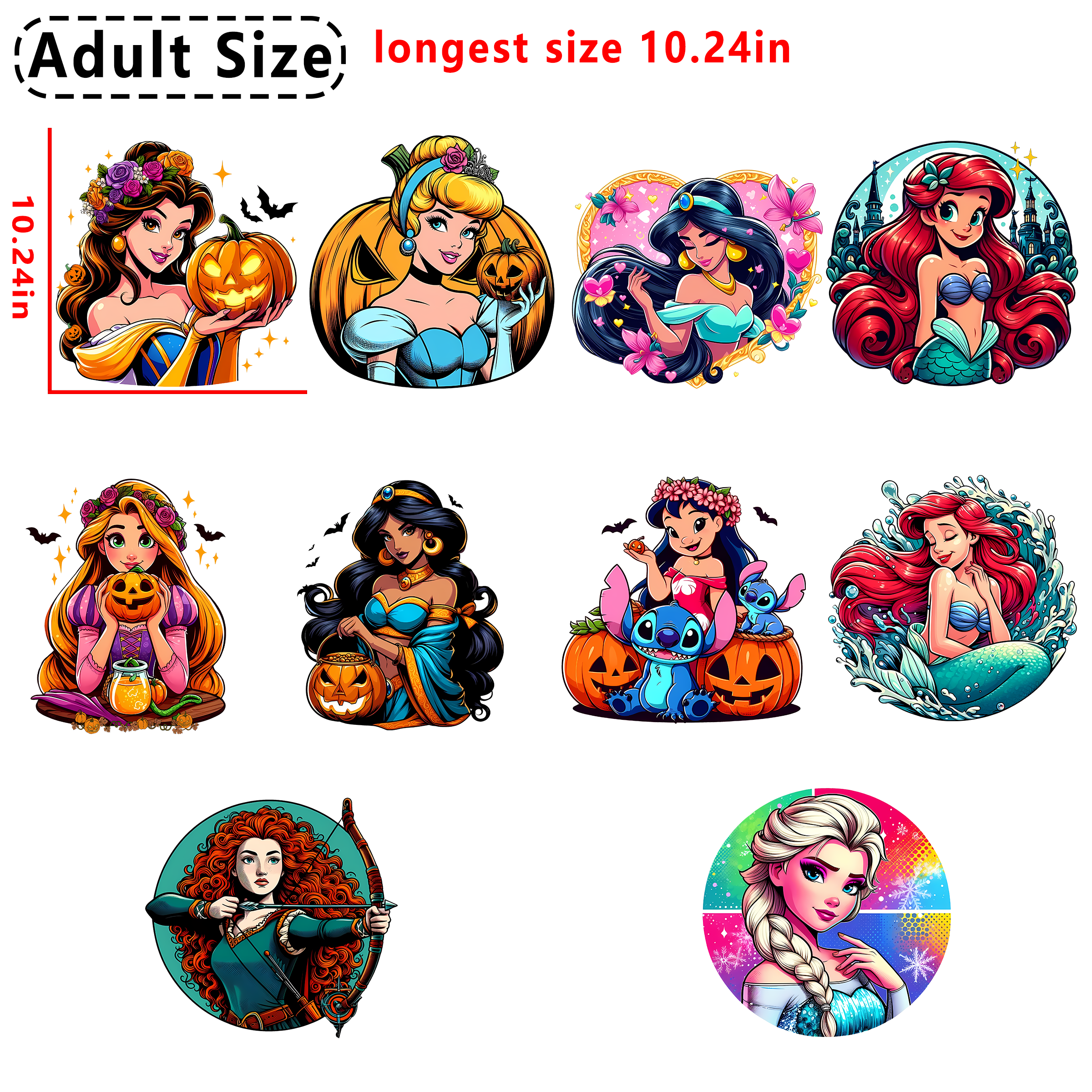 Halloween Disney Princess DTF heat transfer vinyl for T-shirt hoodies