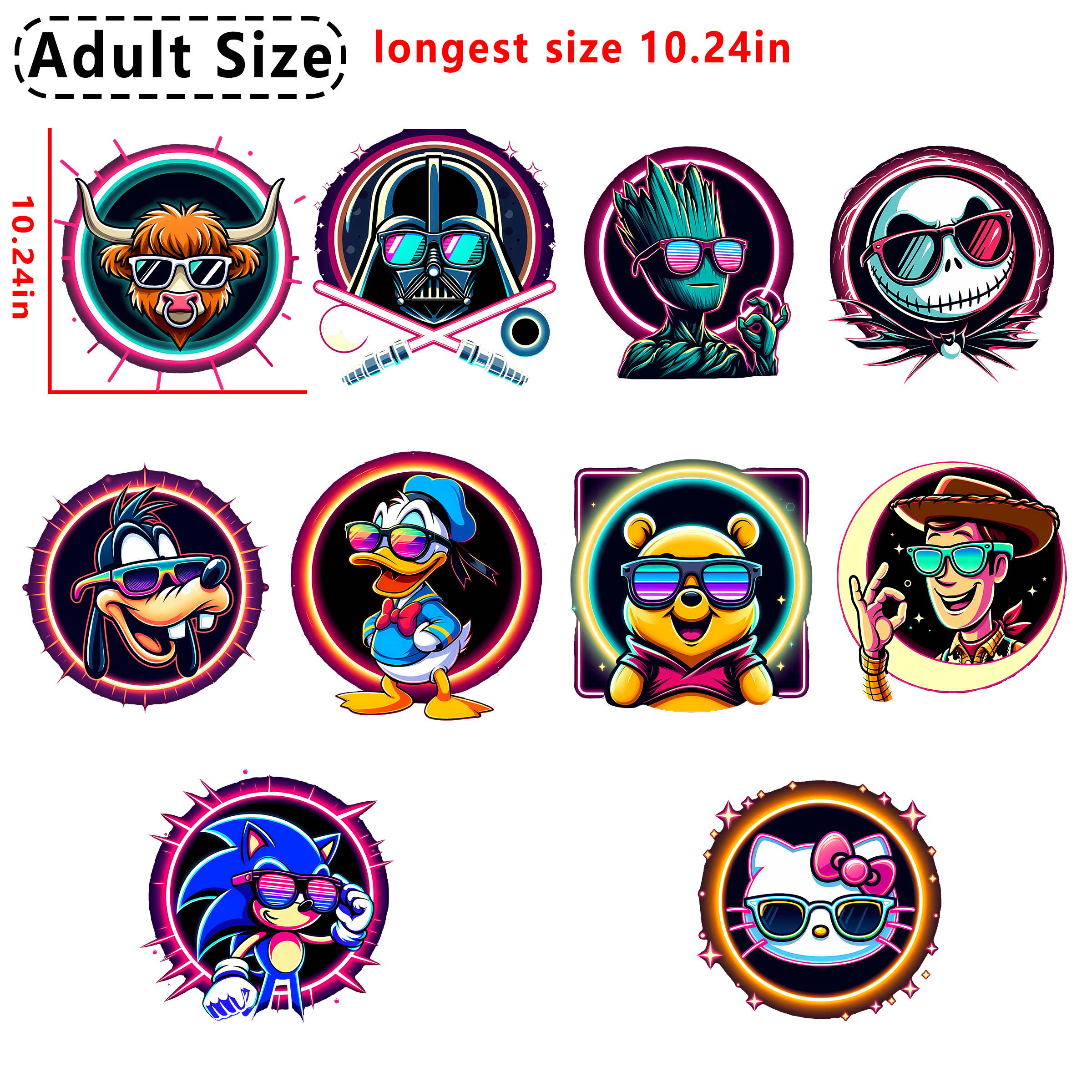 Color Cartoon Round DTF heat transfer vinyl for T-shirt hoodies