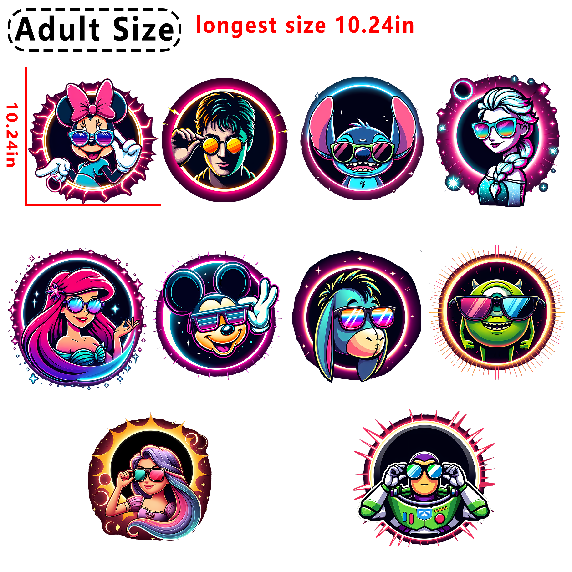 Color Cartoon Round DTF heat transfer vinyl for T-shirt hoodies
