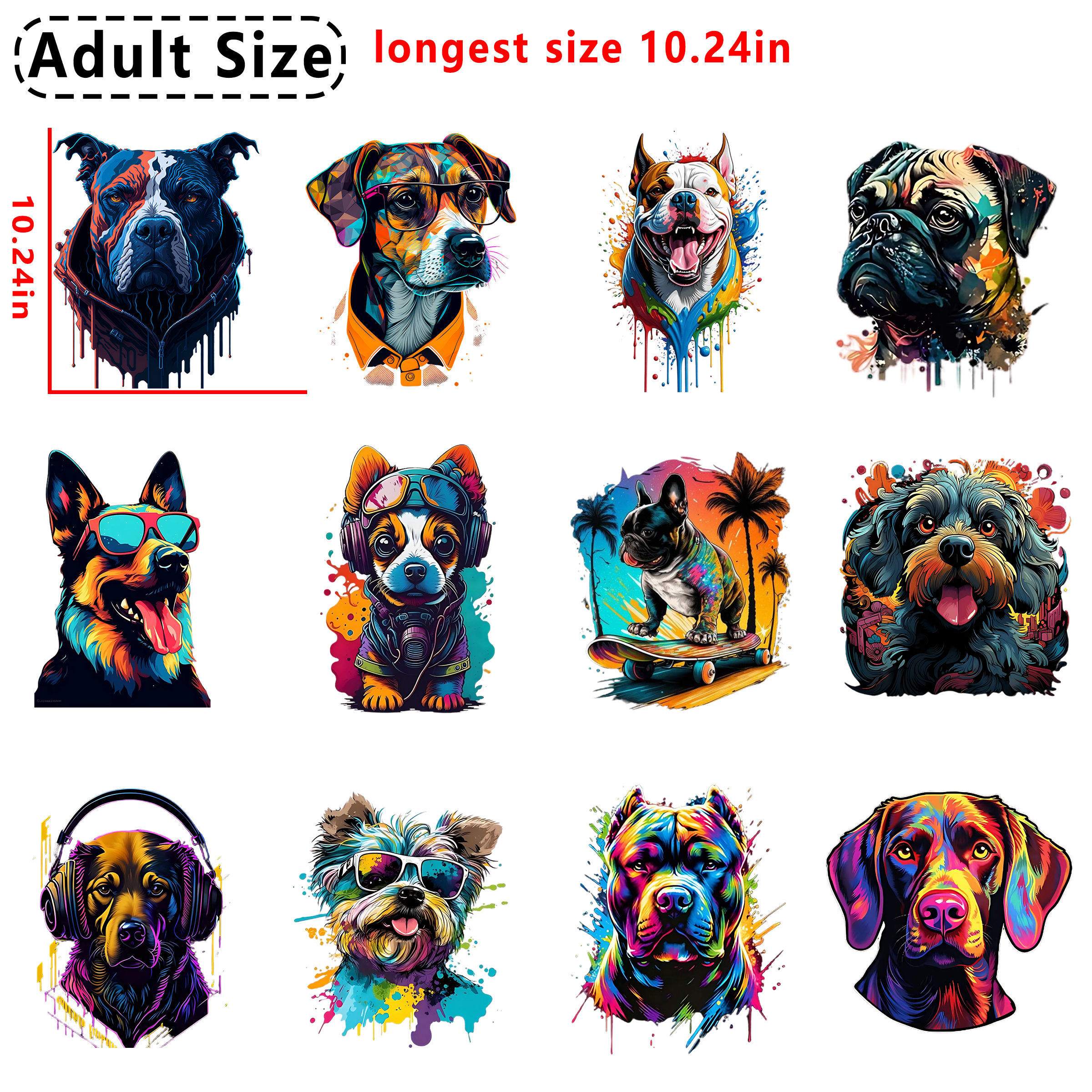 Color Dog Animal DTF heat transfer vinyl for T-shirt hoodies