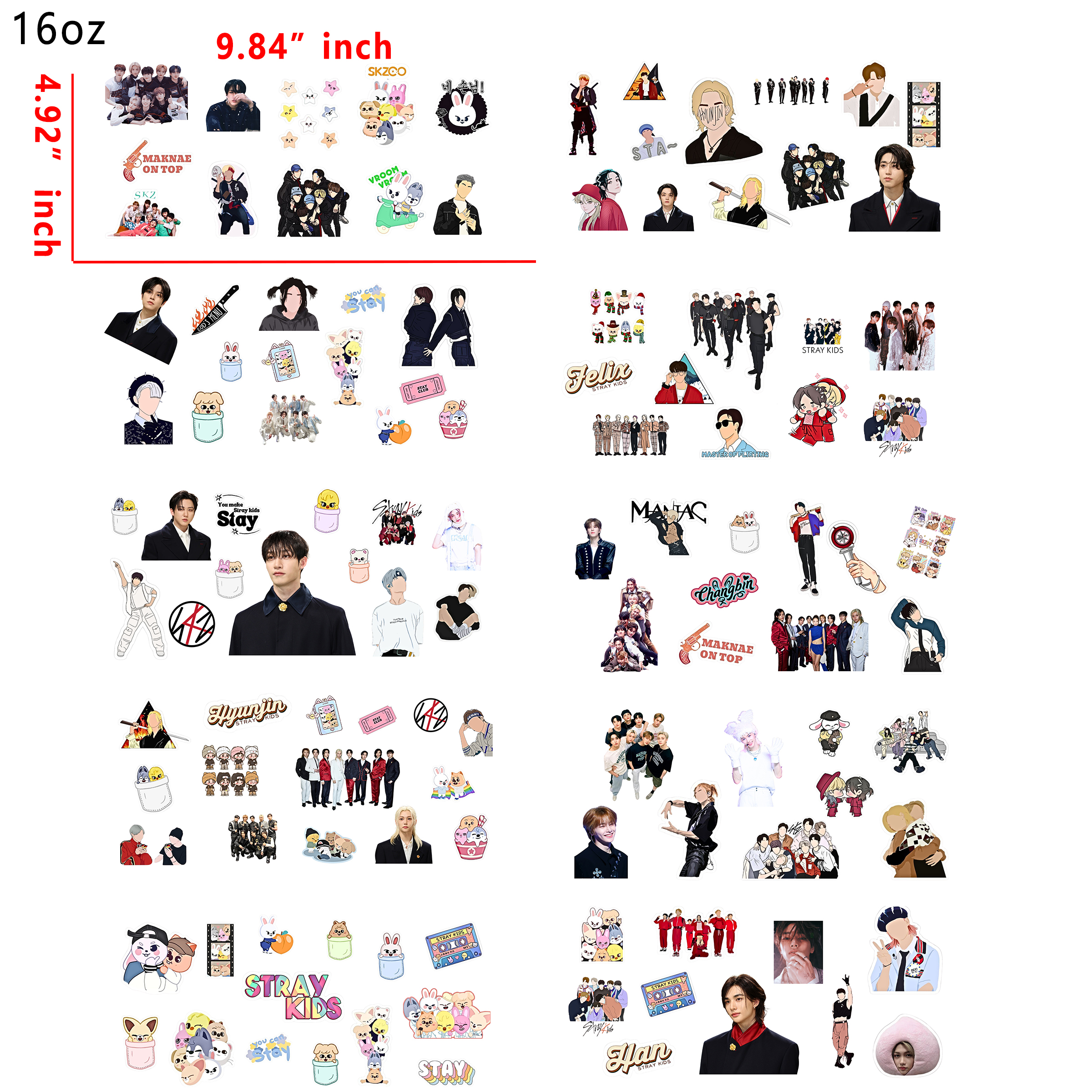 10 PCS Stray Kids KPOP  cup wraps 16OZ tumbler water proof