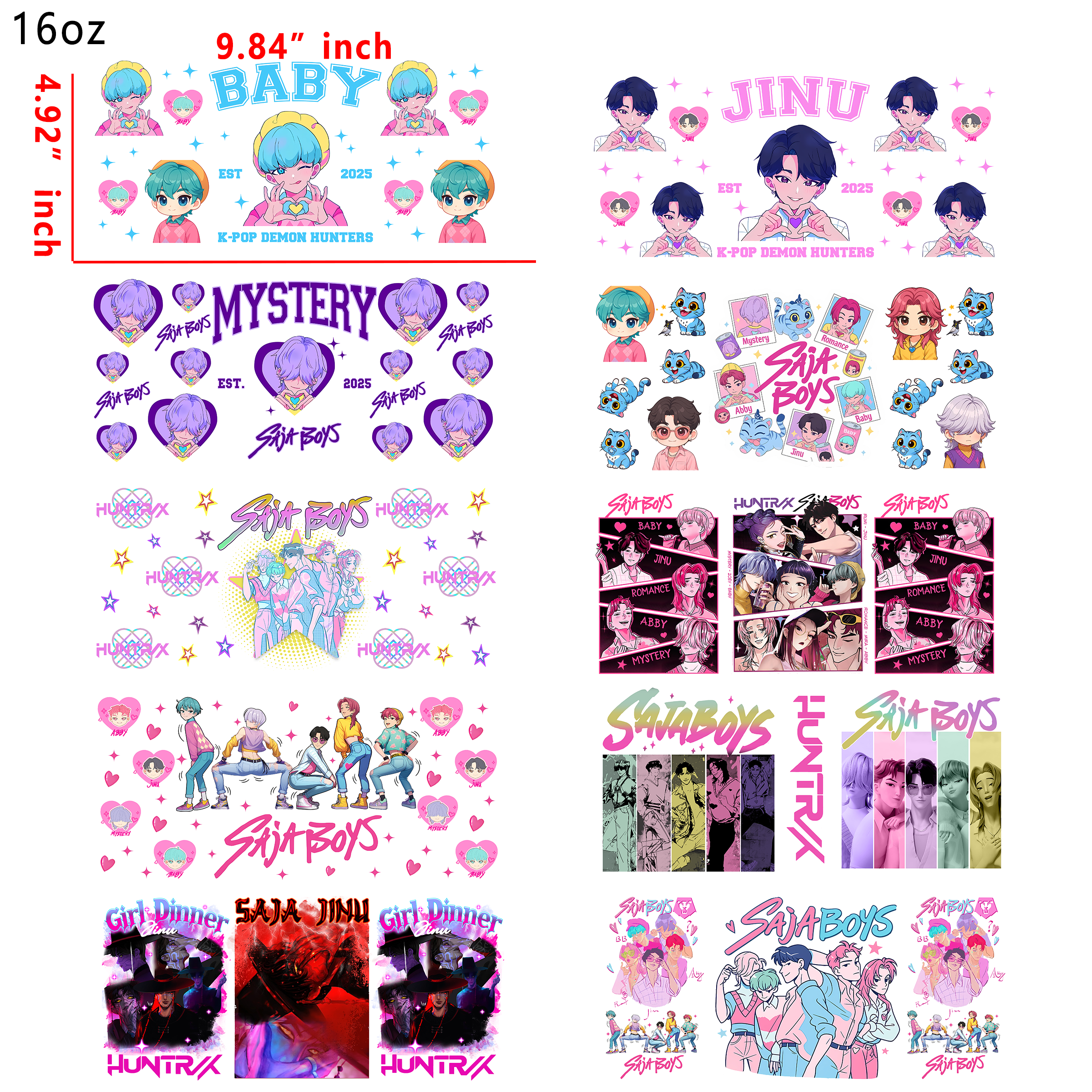 (M2) 10 PCS Saja boys KPOP  cup wraps 16OZ tumbler water proof