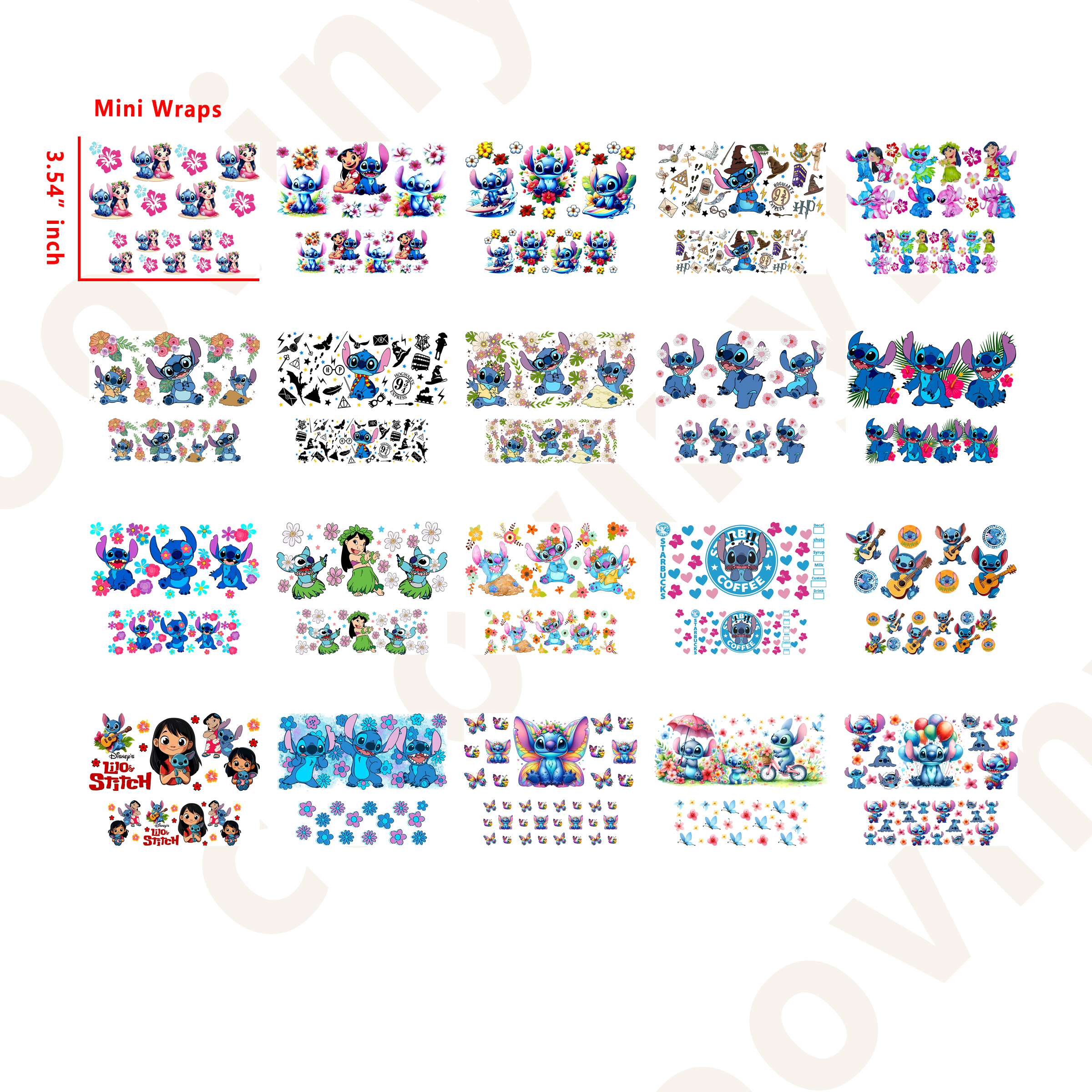40 PCS Stitch Mini tumbler stanley keychain wraps 16OZ water proof