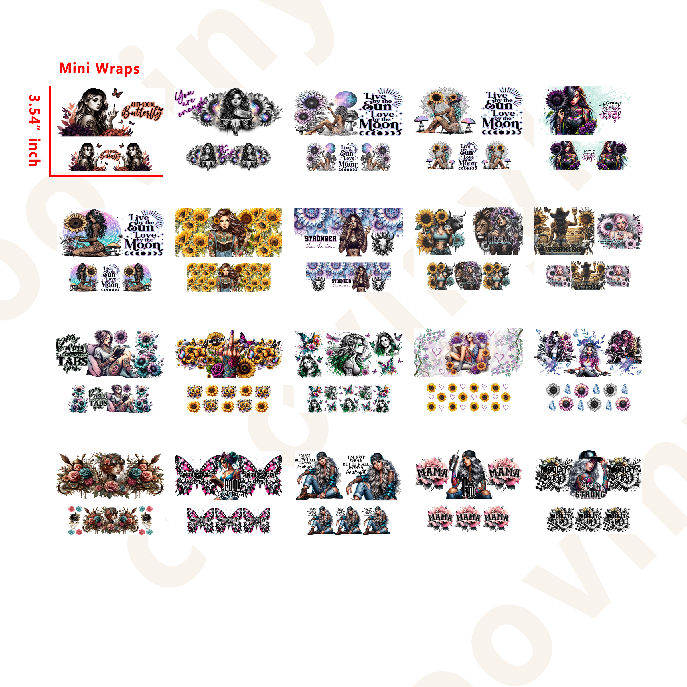 40 PCS Tattoo Girl Mini tumbler stanley keychain wraps 16OZ water proof