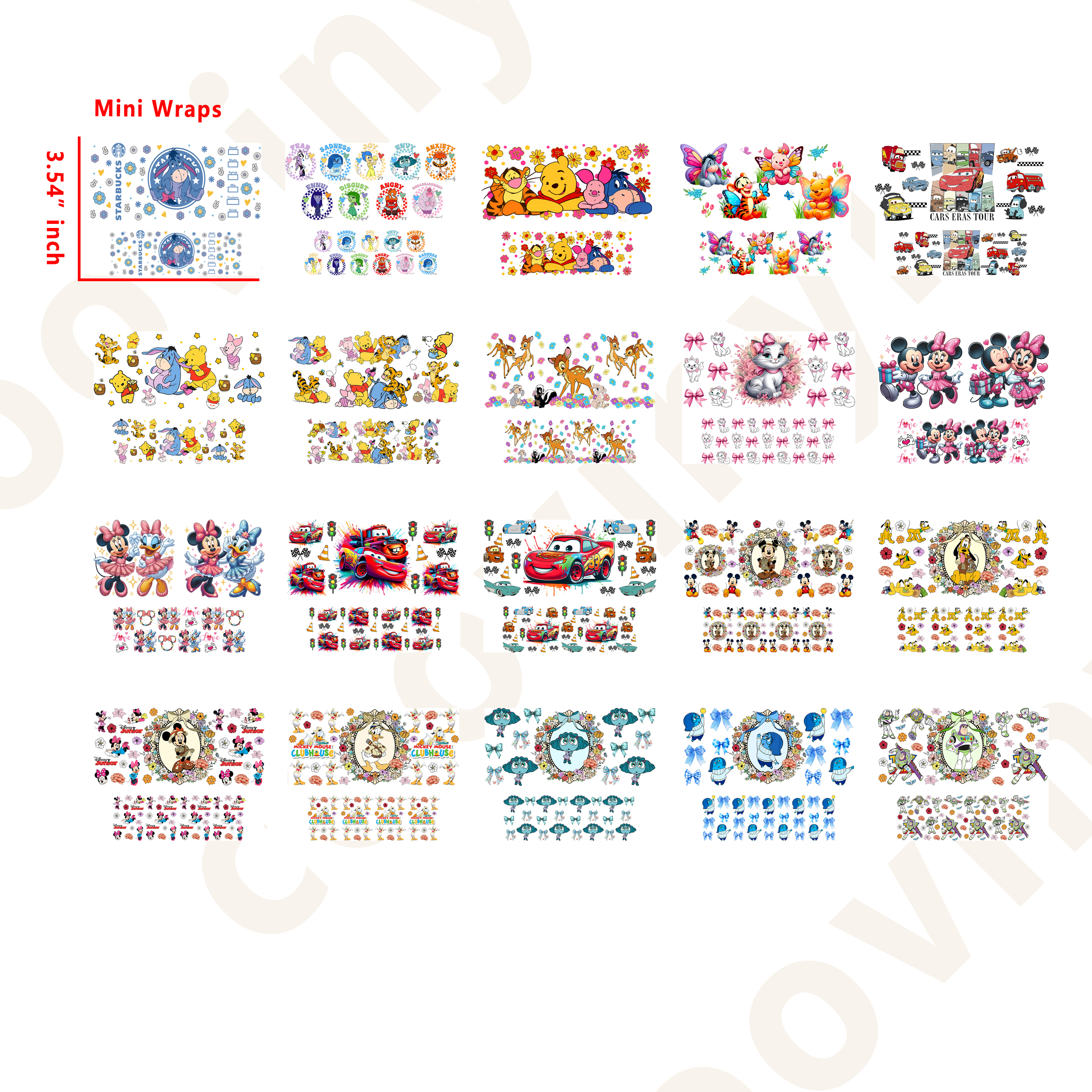 40 PCS Disney Mini tumbler stanley keychain wraps 16OZ water proof