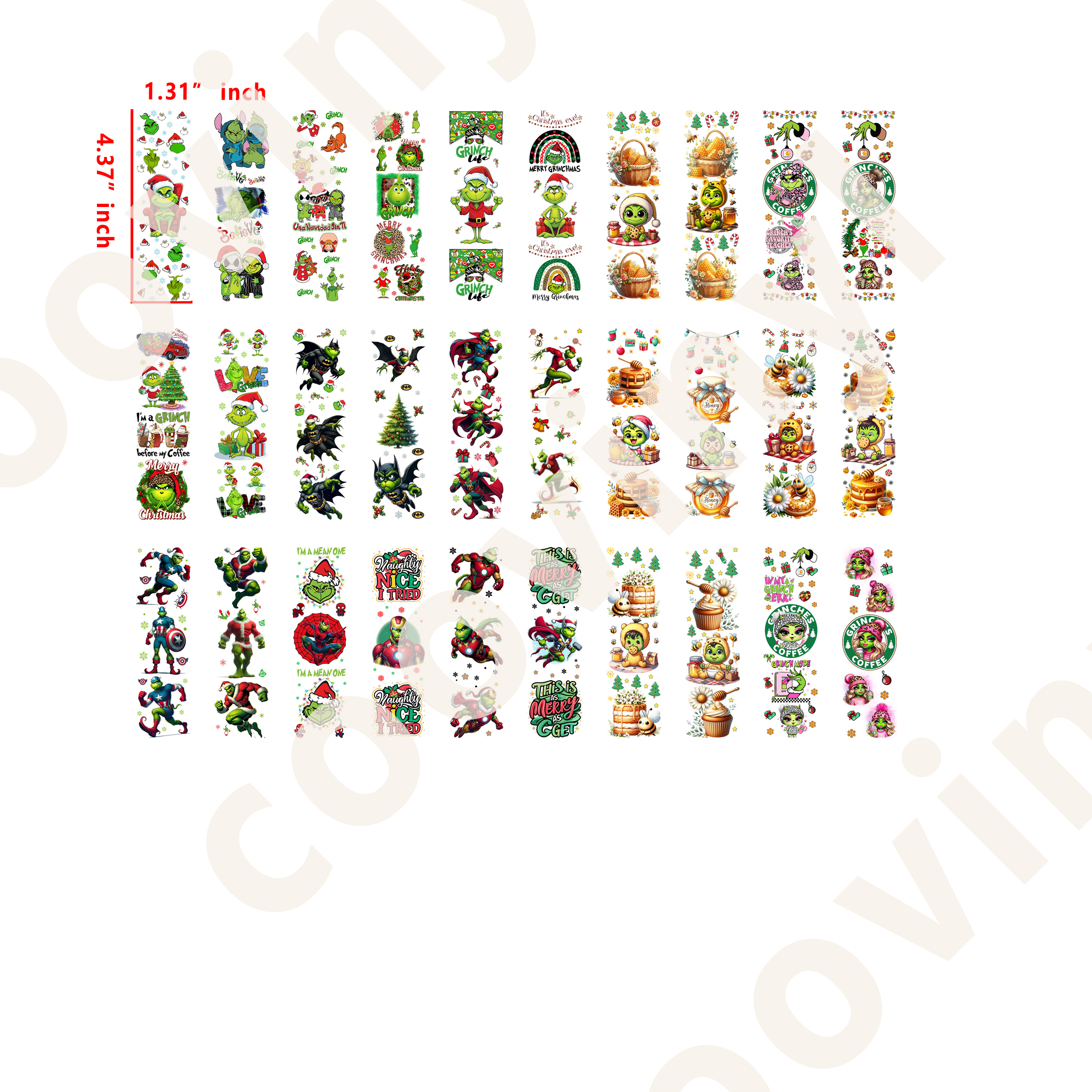 60 PCS Christmas Grinch Girl Pen Wraps Bookmark 16OZ water proof