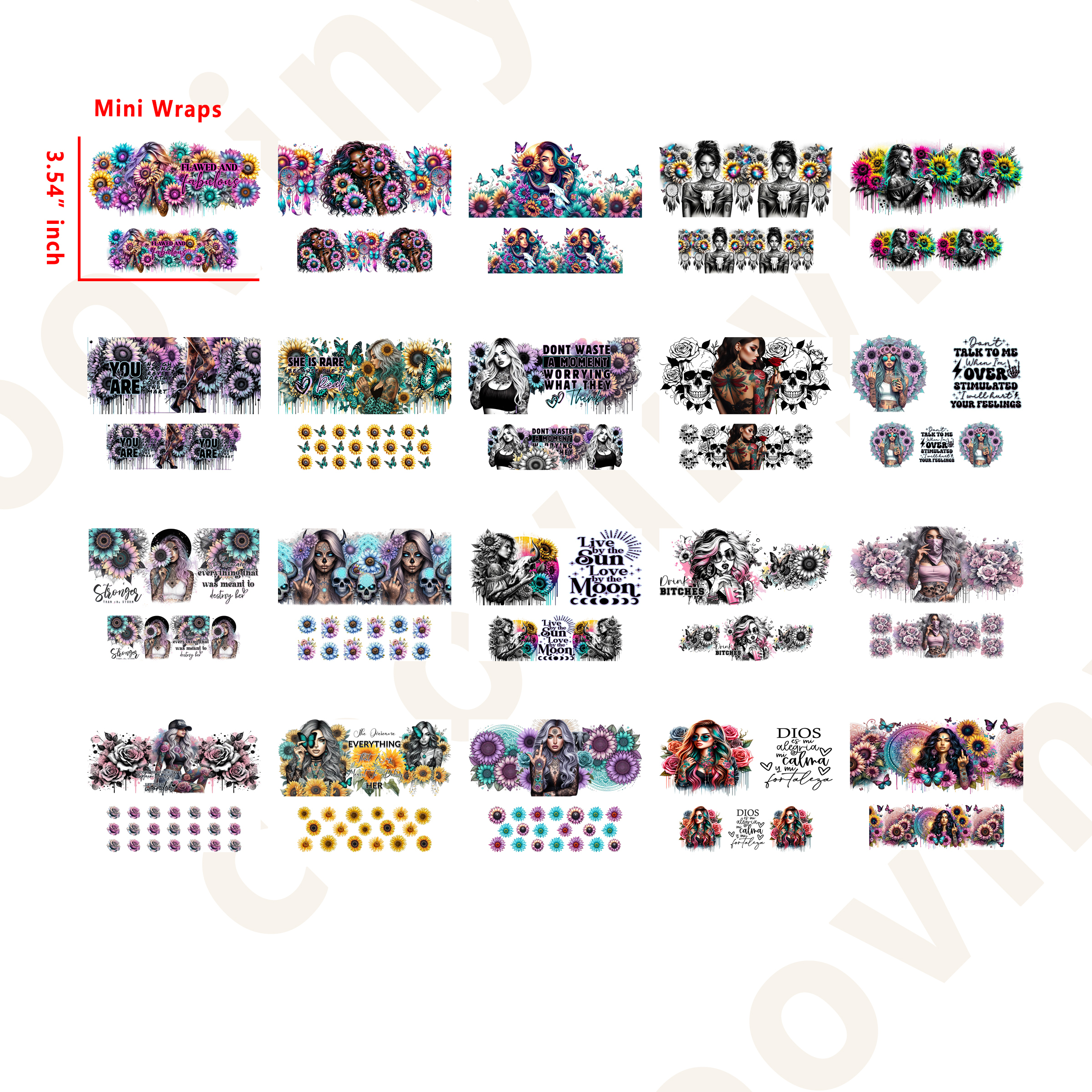40 PCS Tattoo Girl Mini tumbler stanley keychain wraps 16OZ water proof