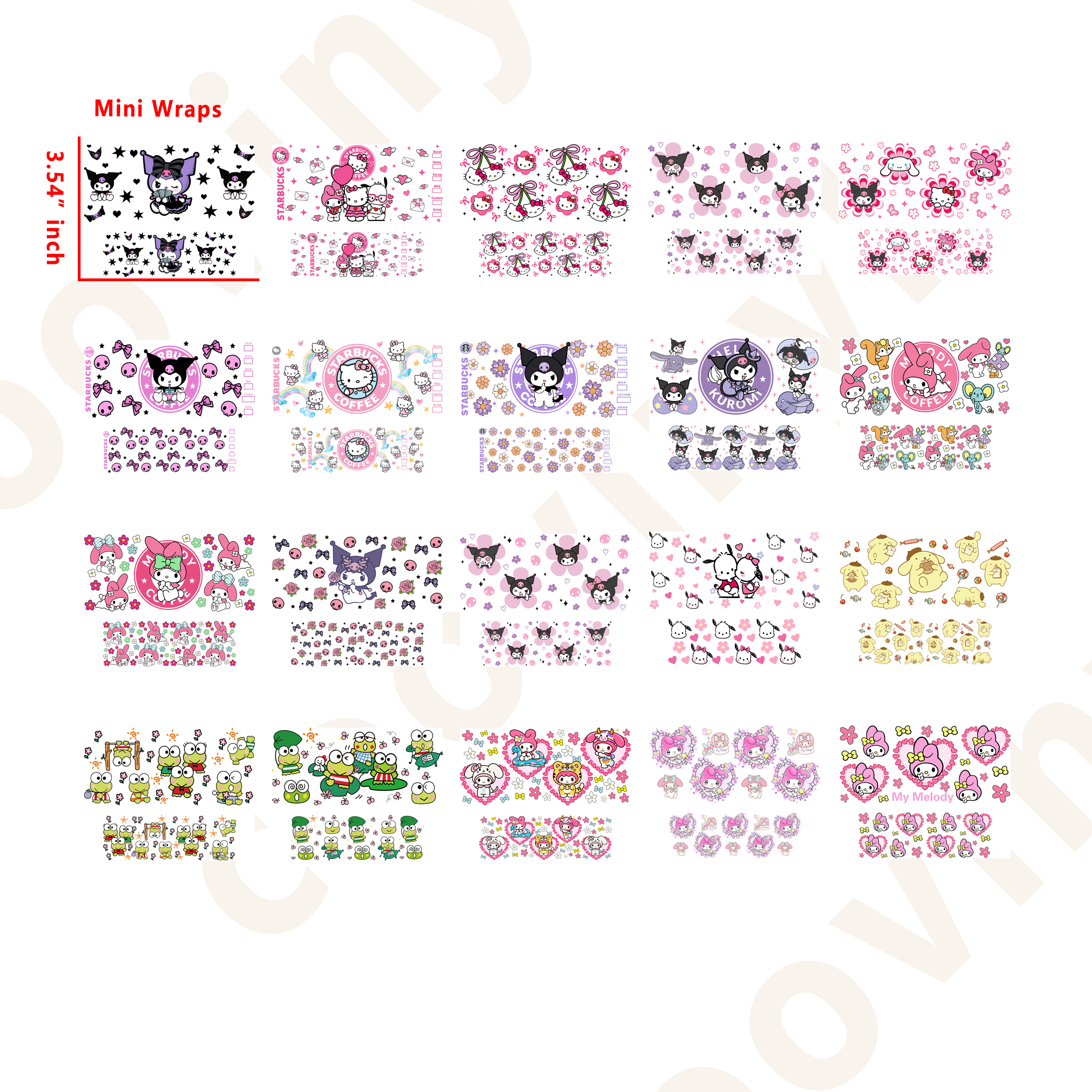 40 PCS Sanrio Mini tumbler stanley keychain wraps 16OZ water proof