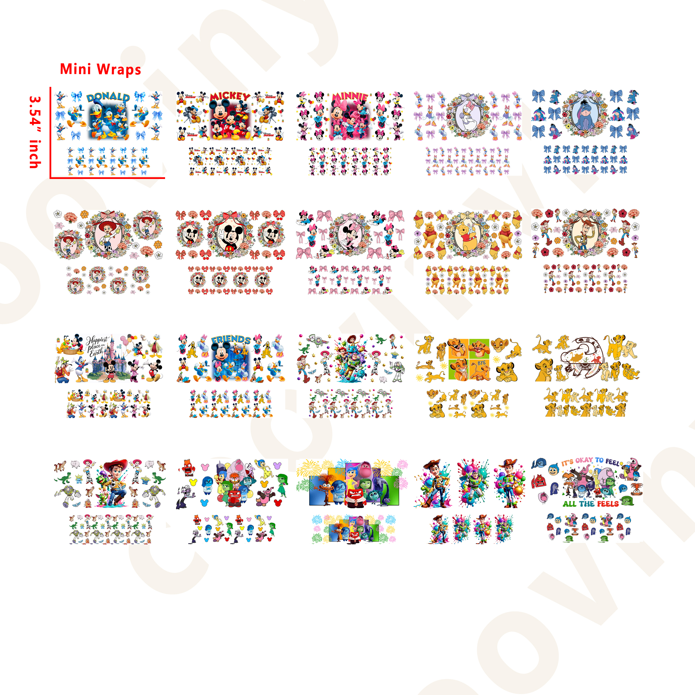 40 PCS Disney Mini tumbler stanley keychain wraps 16OZ water proof