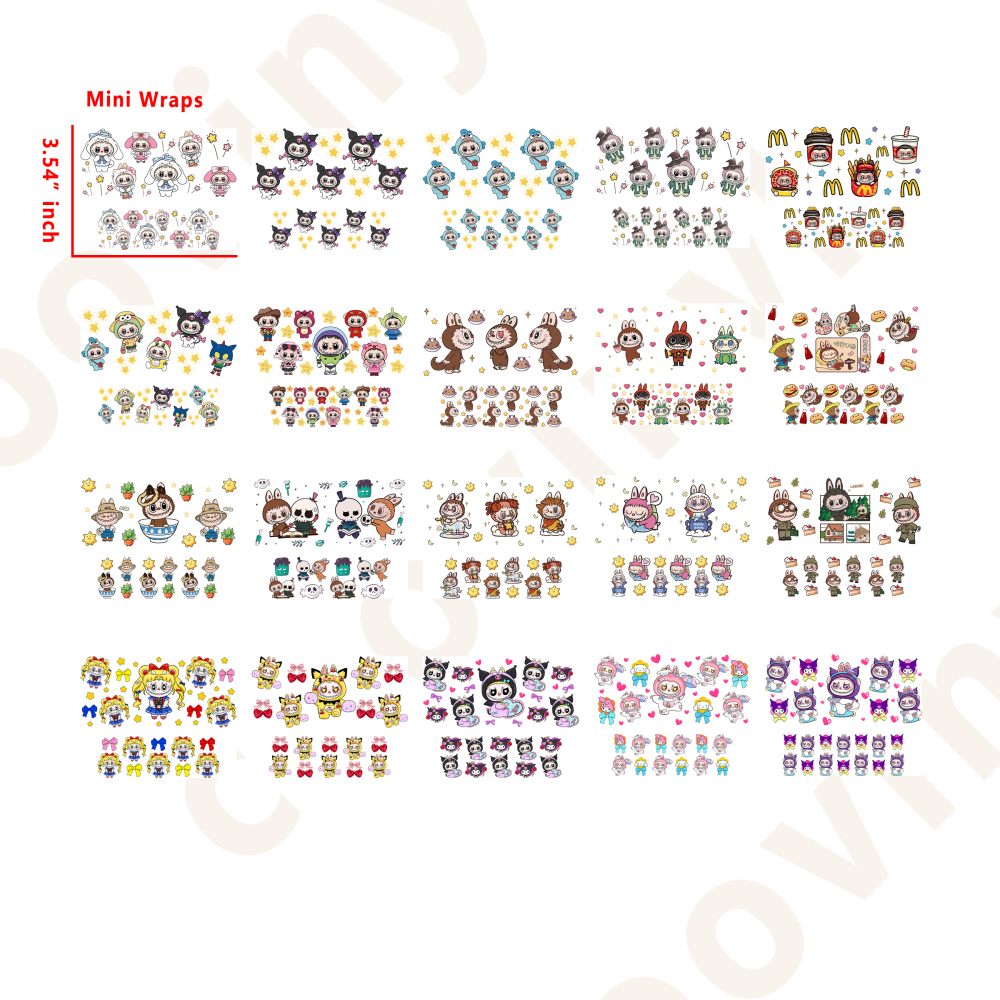 40 PCS Labubu Mini tumbler keychain wraps 16OZ water proof