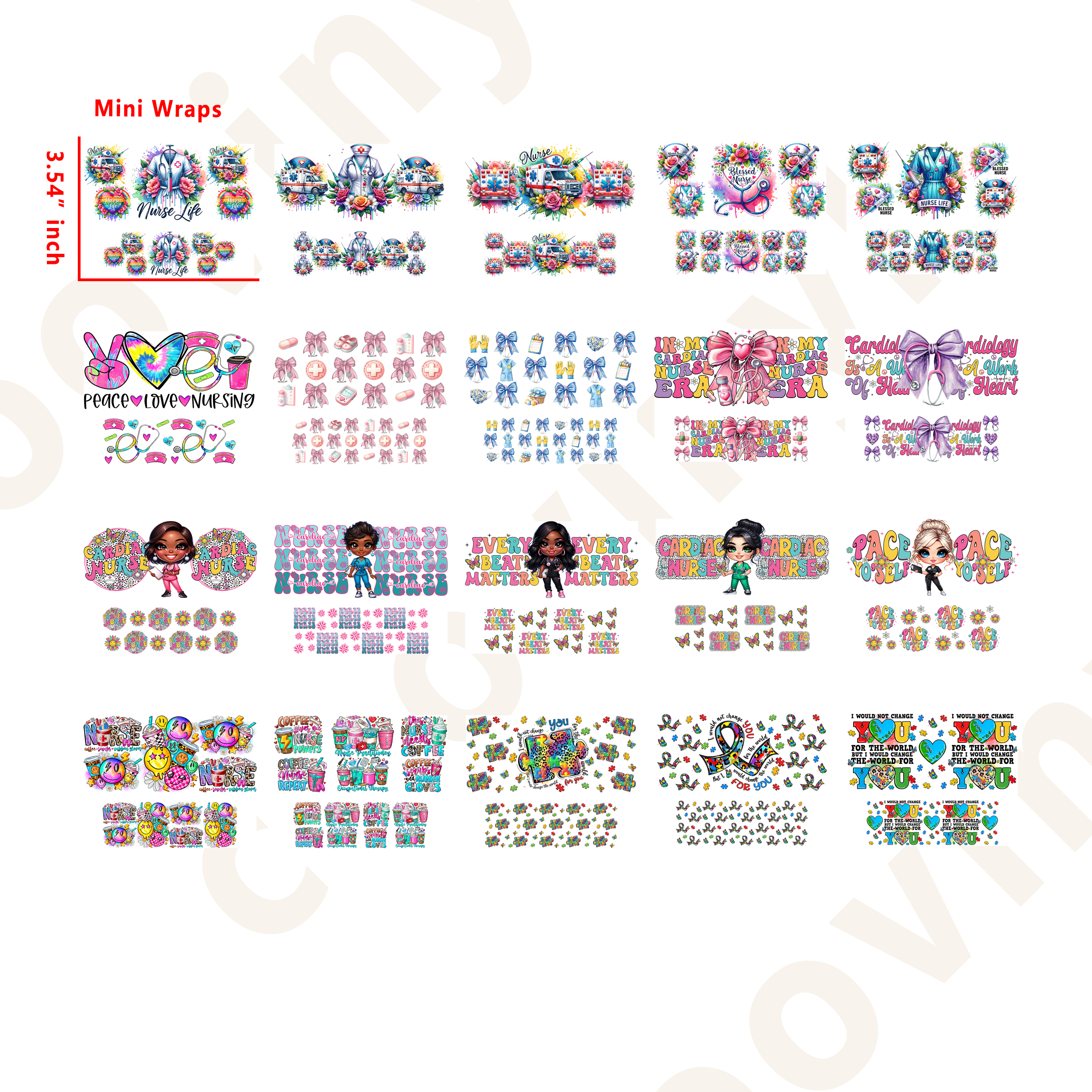 40 PCS Nurse Autism Mini tumbler stanley keychain wraps 16OZ water proof