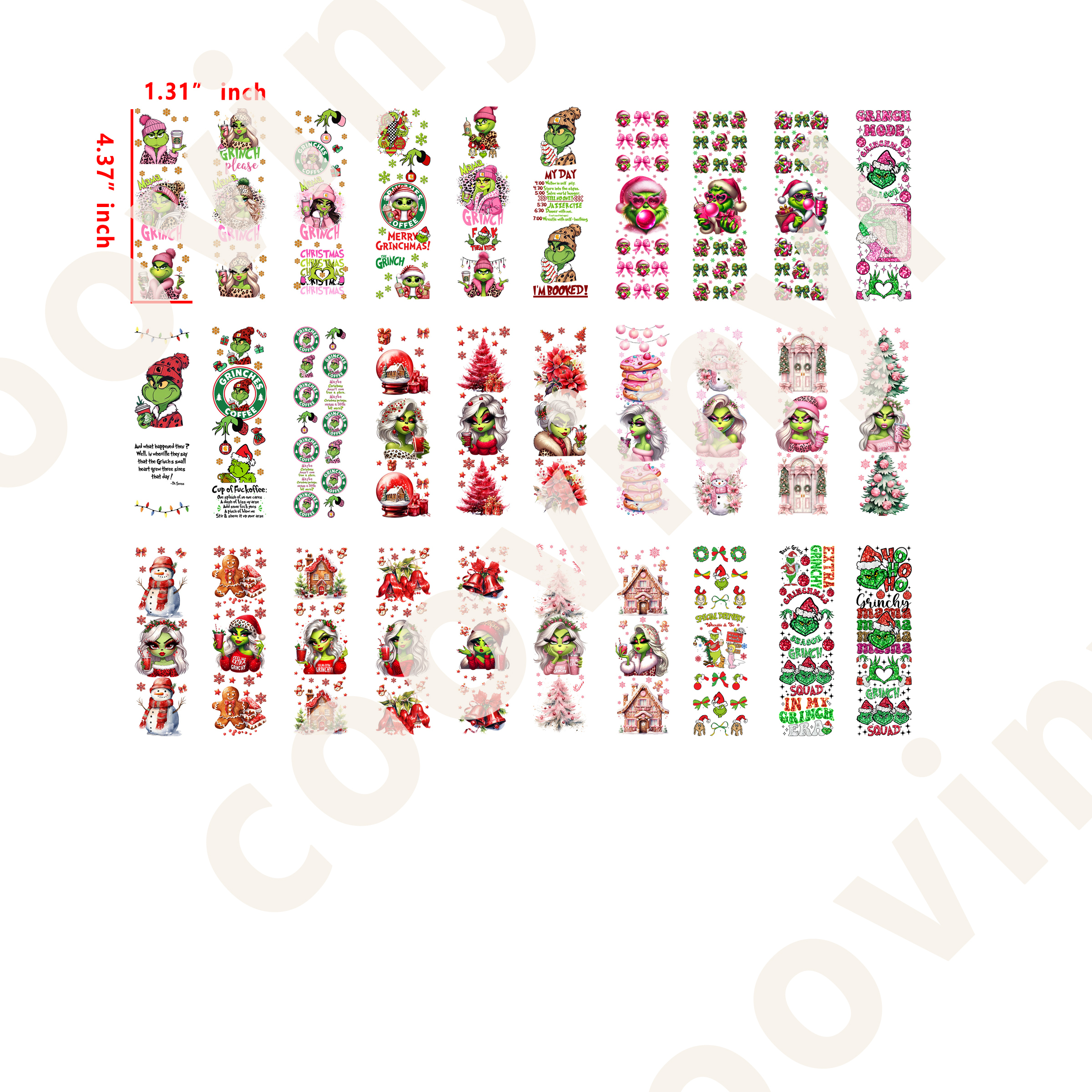 60 PCS Christmas Grinch Girl Pen Wraps Bookmark 16OZ water proof