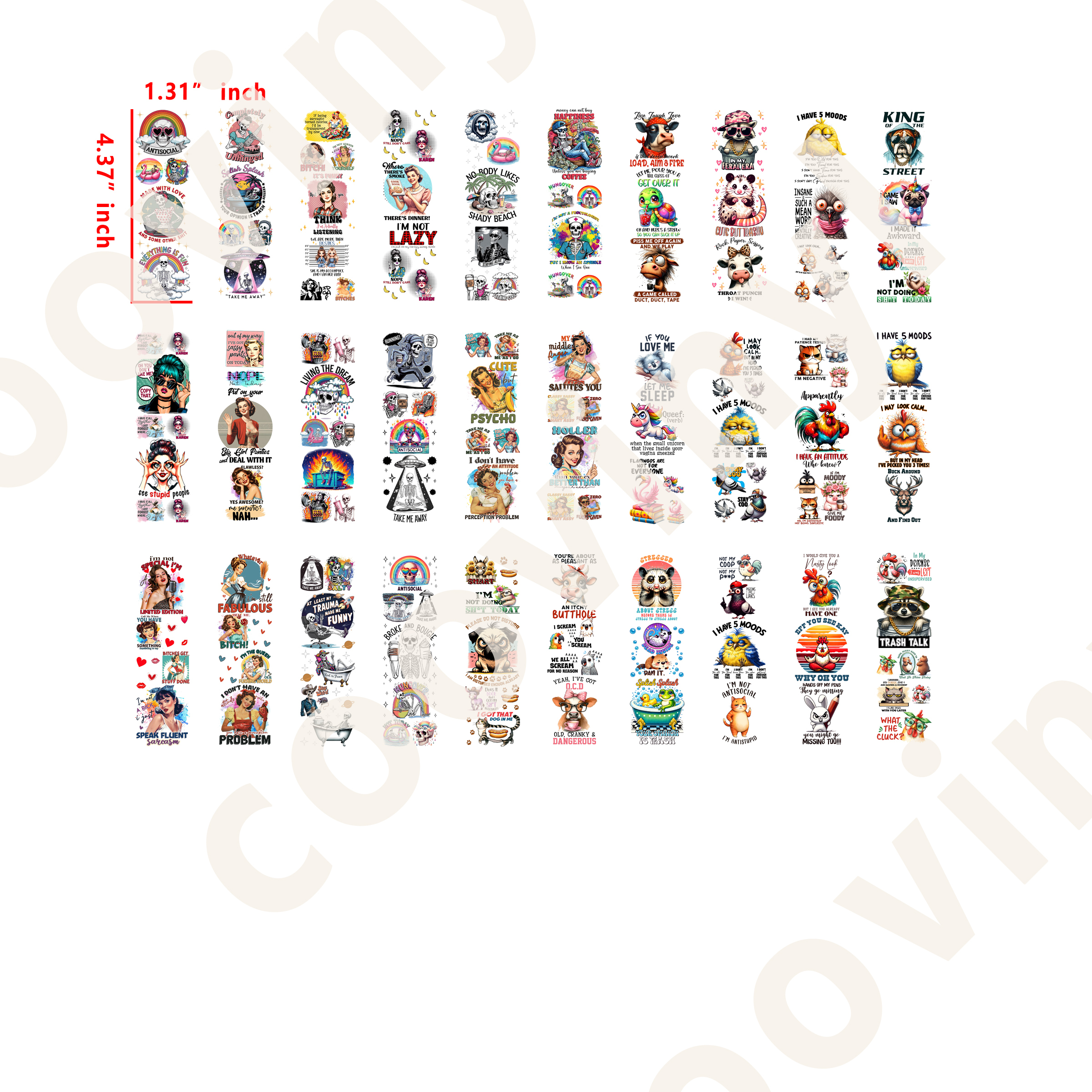 60 PCS Animal Sarcastic Quotes Pen Wraps Bookmark 16OZ water proof