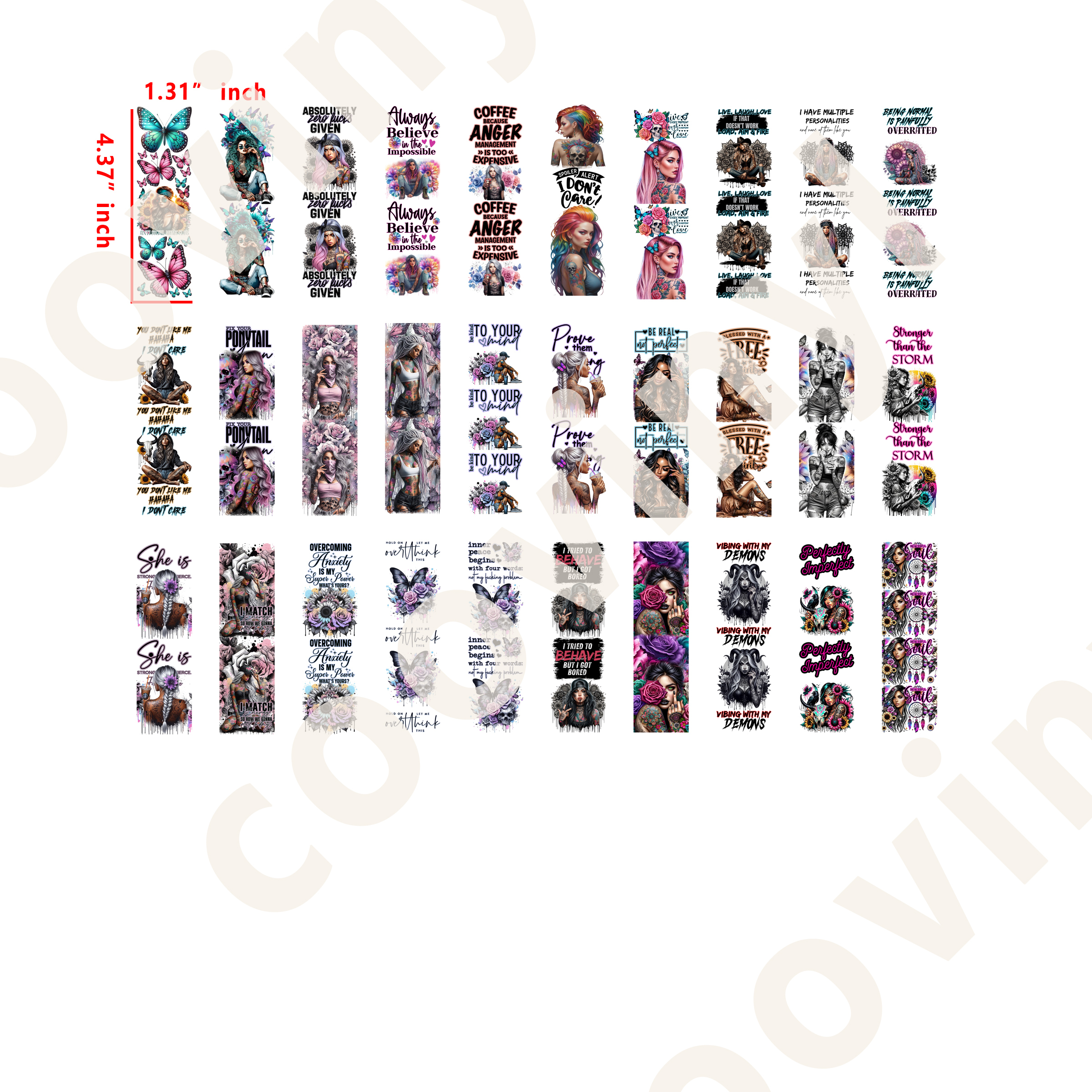 60 PCS Tattoo Girls Pen Wraps Bookmark 16OZ water proof