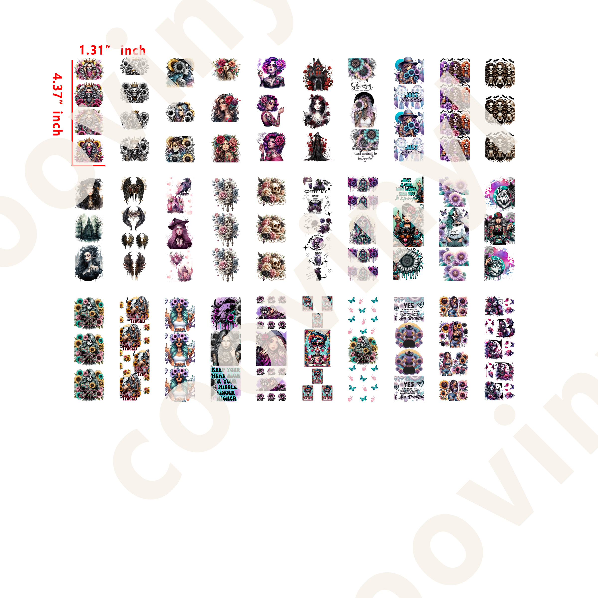 60 PCS Tattoo Girls Pen Wraps Bookmark 16OZ water proof