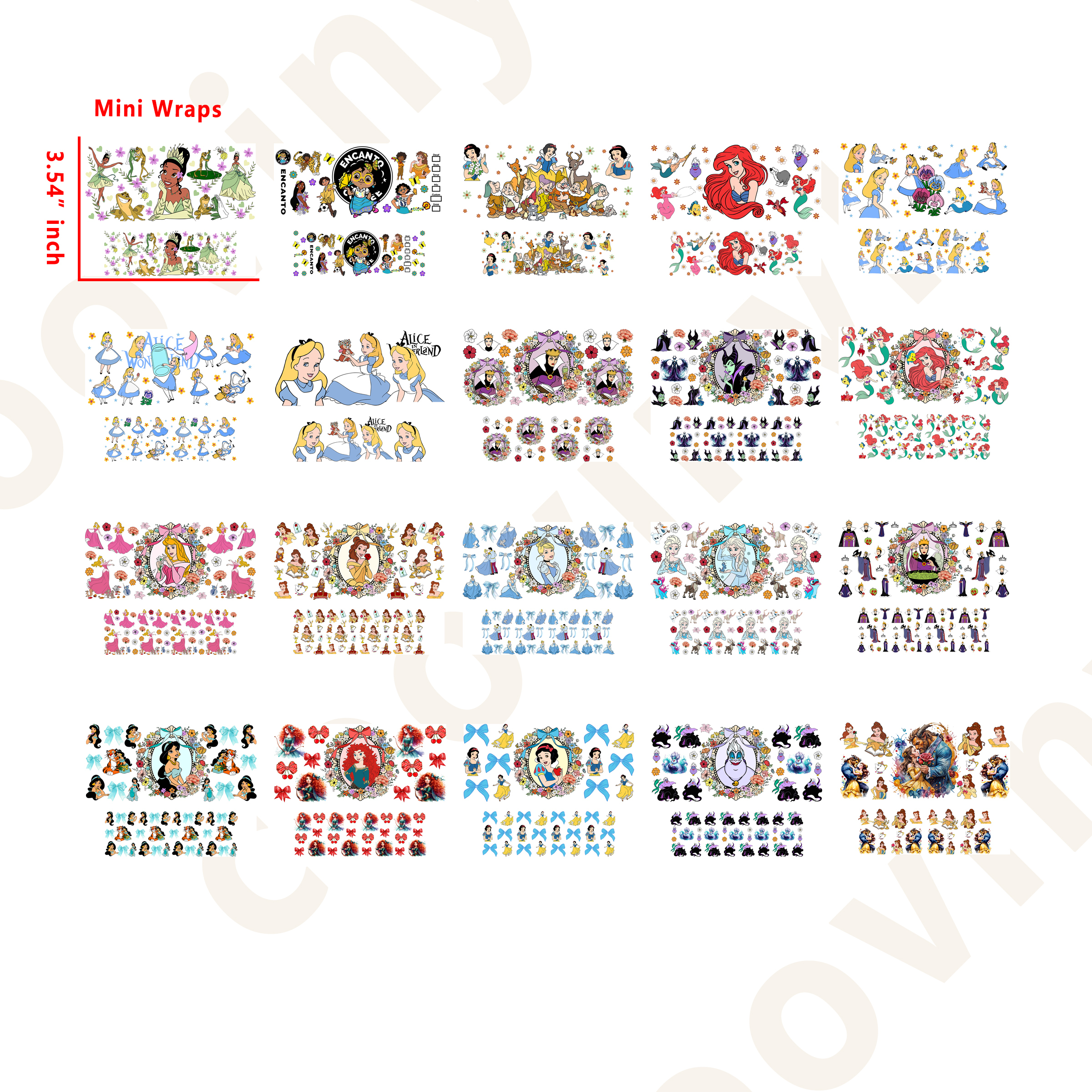 40 PCS Disney Princess Villains Mini tumbler stanley keychain wraps 16OZ water proof