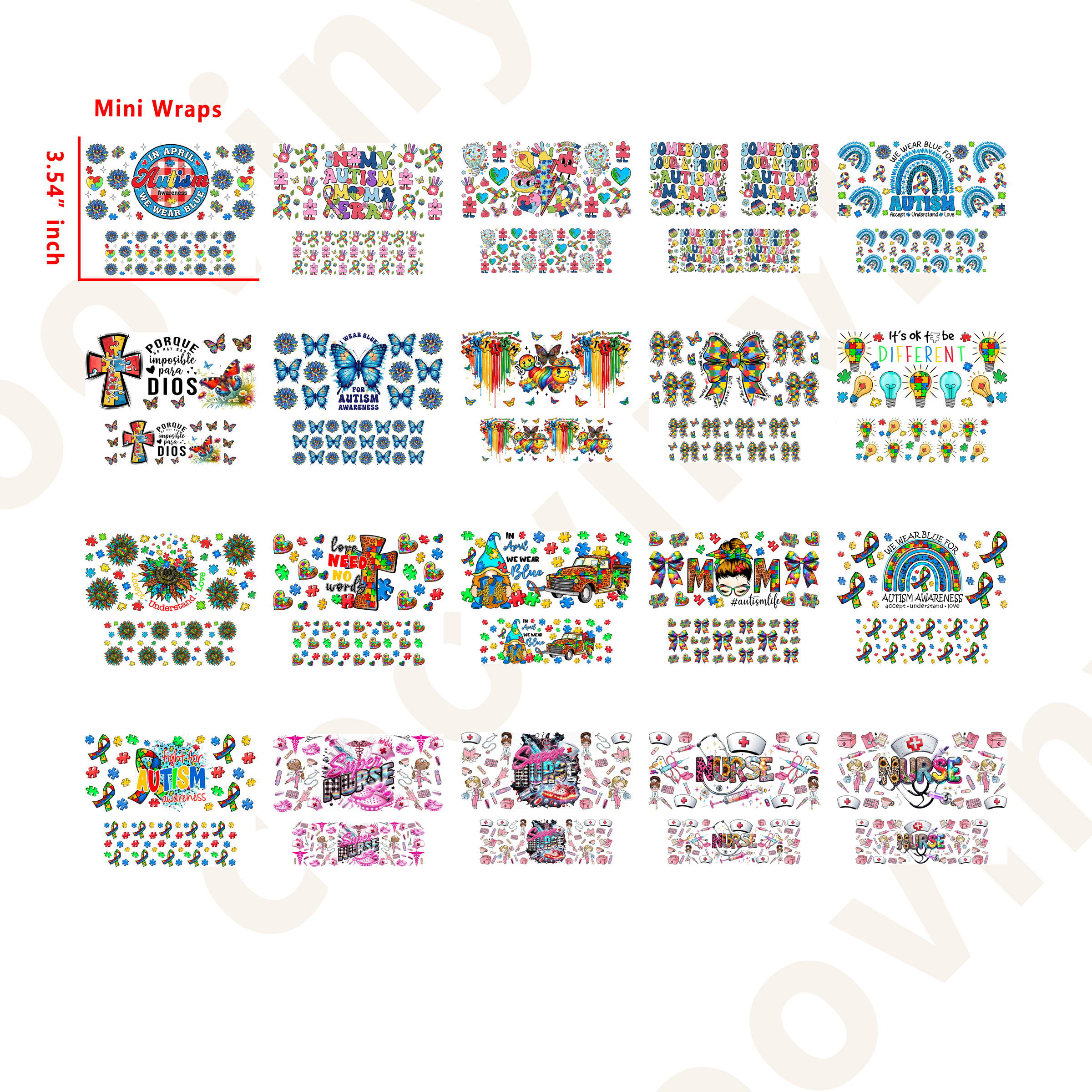 40 PCS Nurse Autism Mini tumbler stanley keychain wraps 16OZ water proof