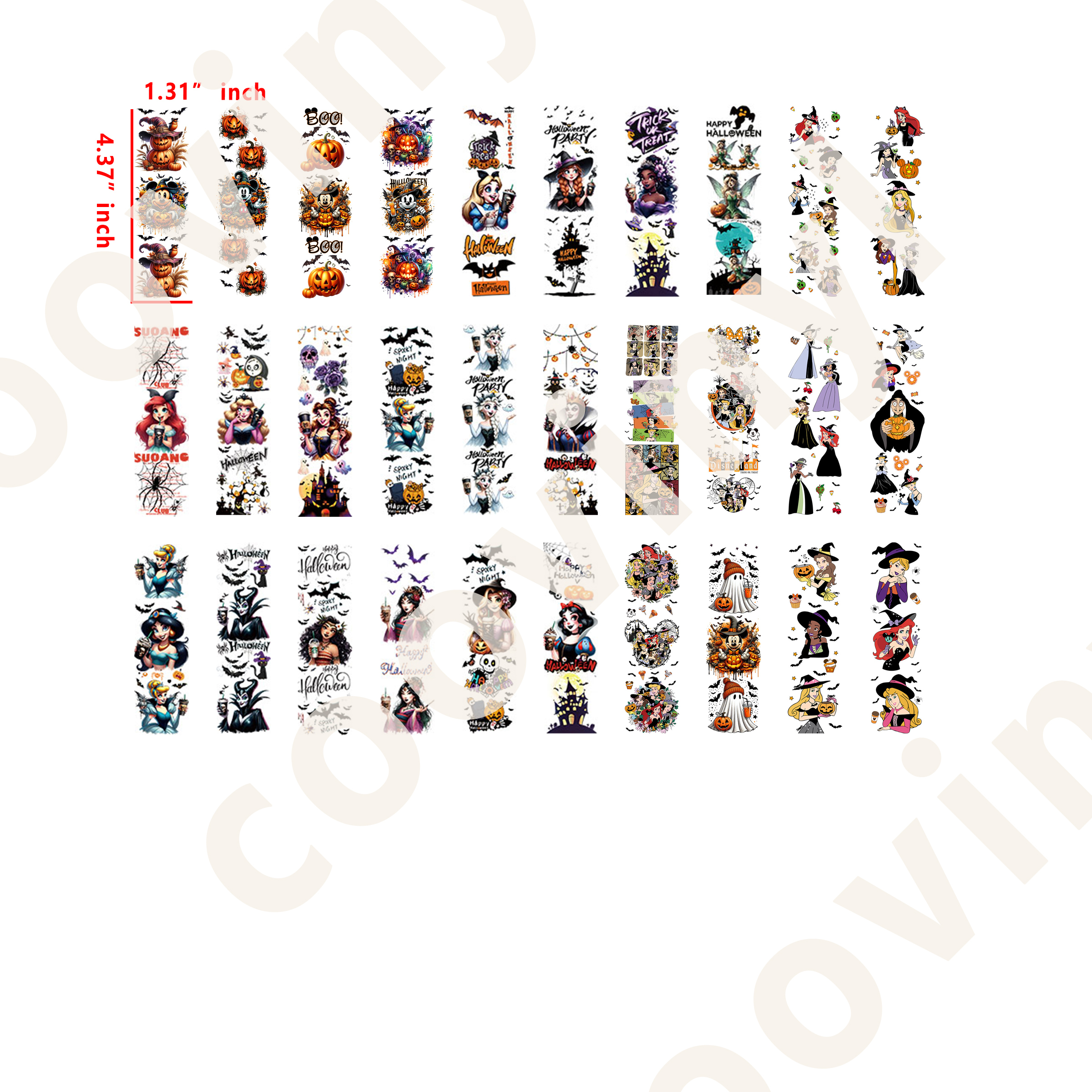 60 PCS Halloween Disney Princess Pen Wraps Bookmark 16OZ water proof