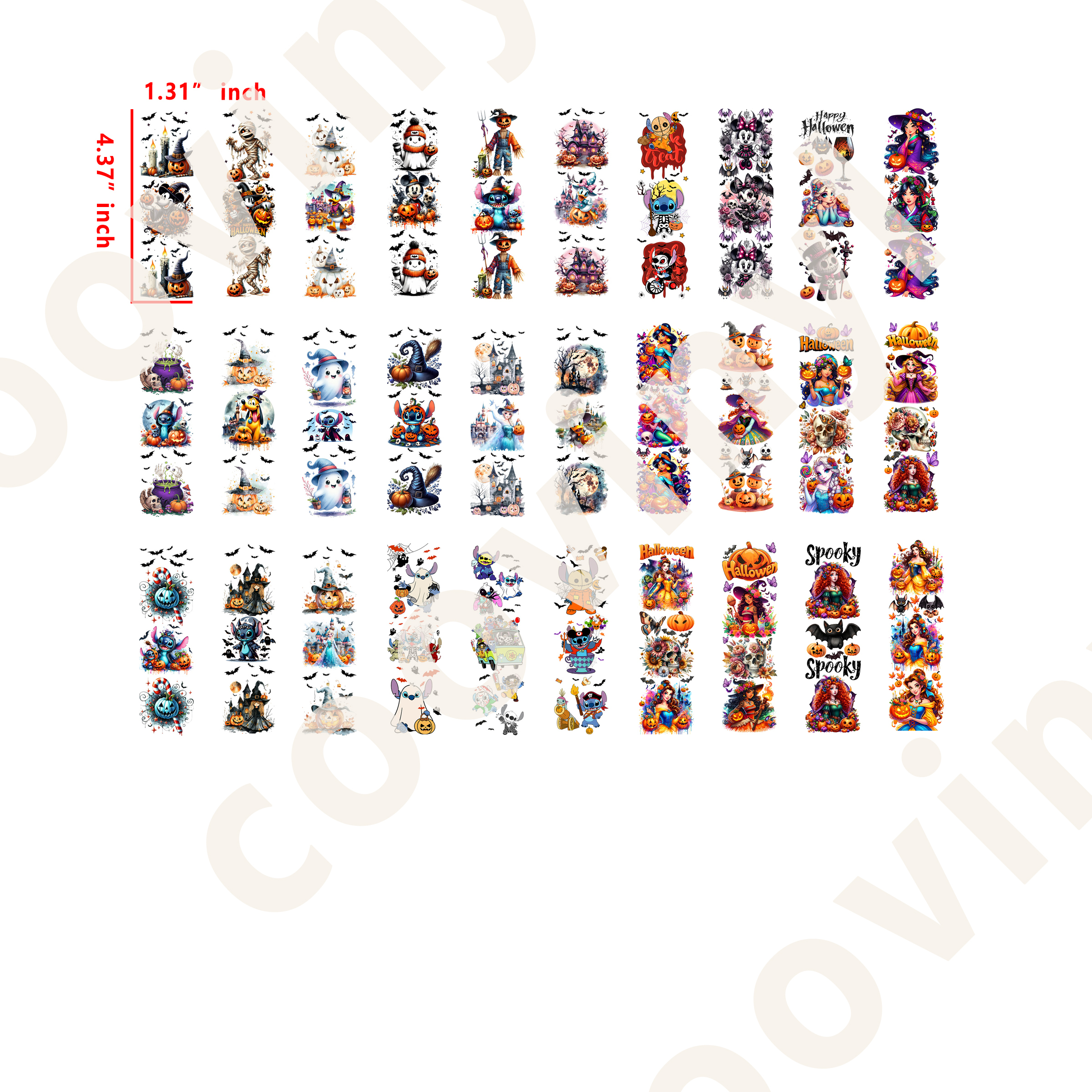 60 PCS Halloween Disney Princess Pen Wraps Bookmark 16OZ water proof