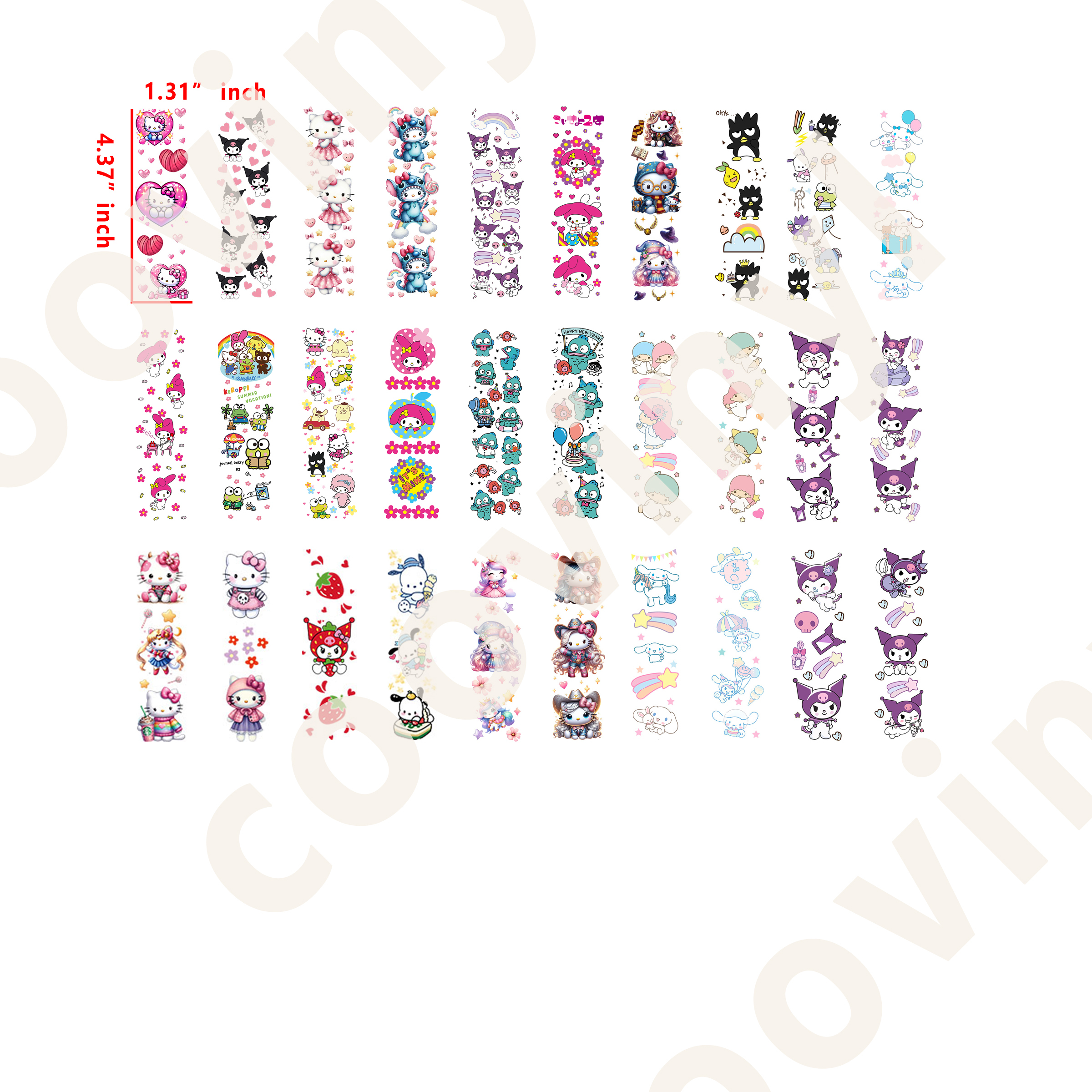 60 PCS Sanrio Mixed Pen Wraps Bookmark 16OZ water proof