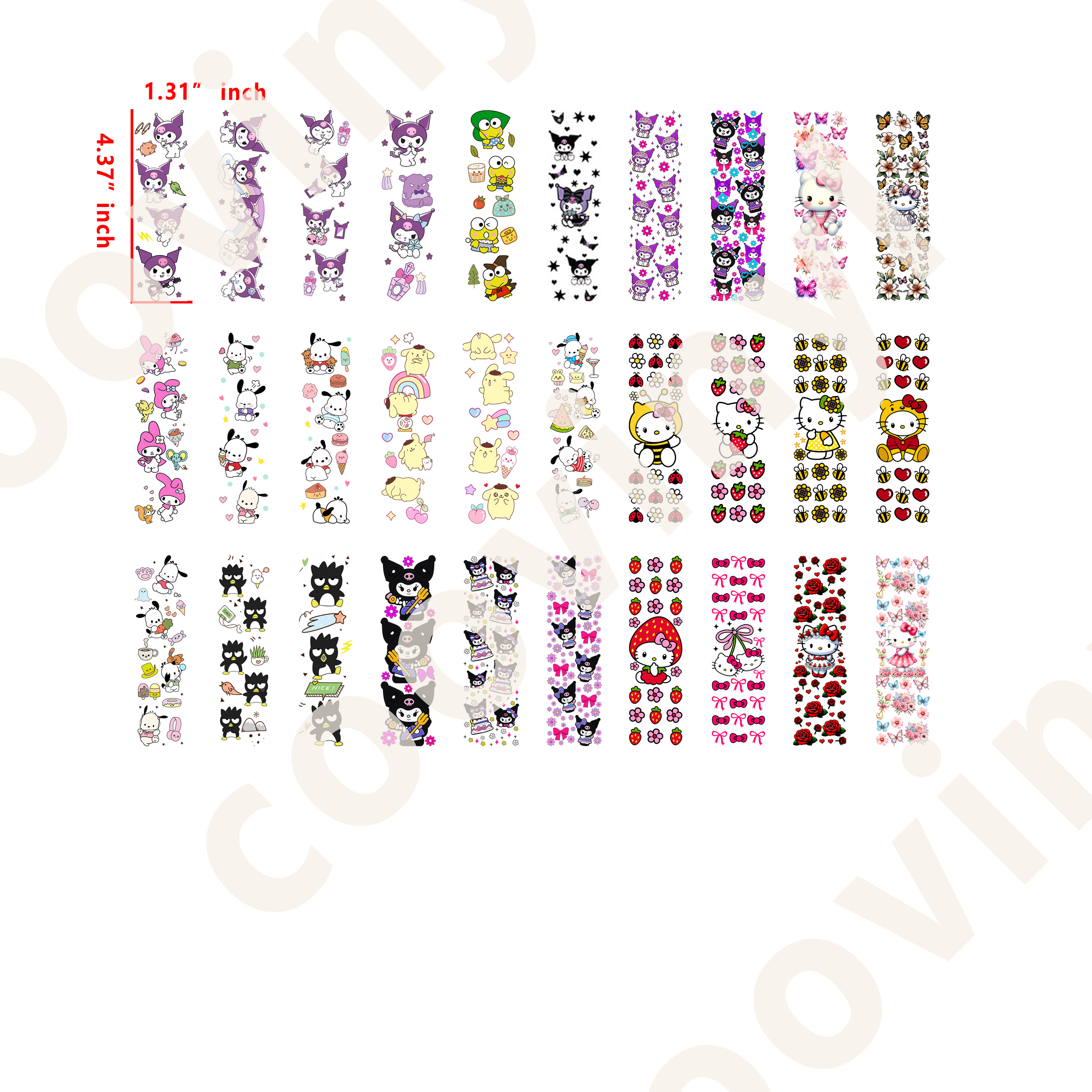 60 PCS Sanrio Mixed Pen Wraps Bookmark 16OZ water proof
