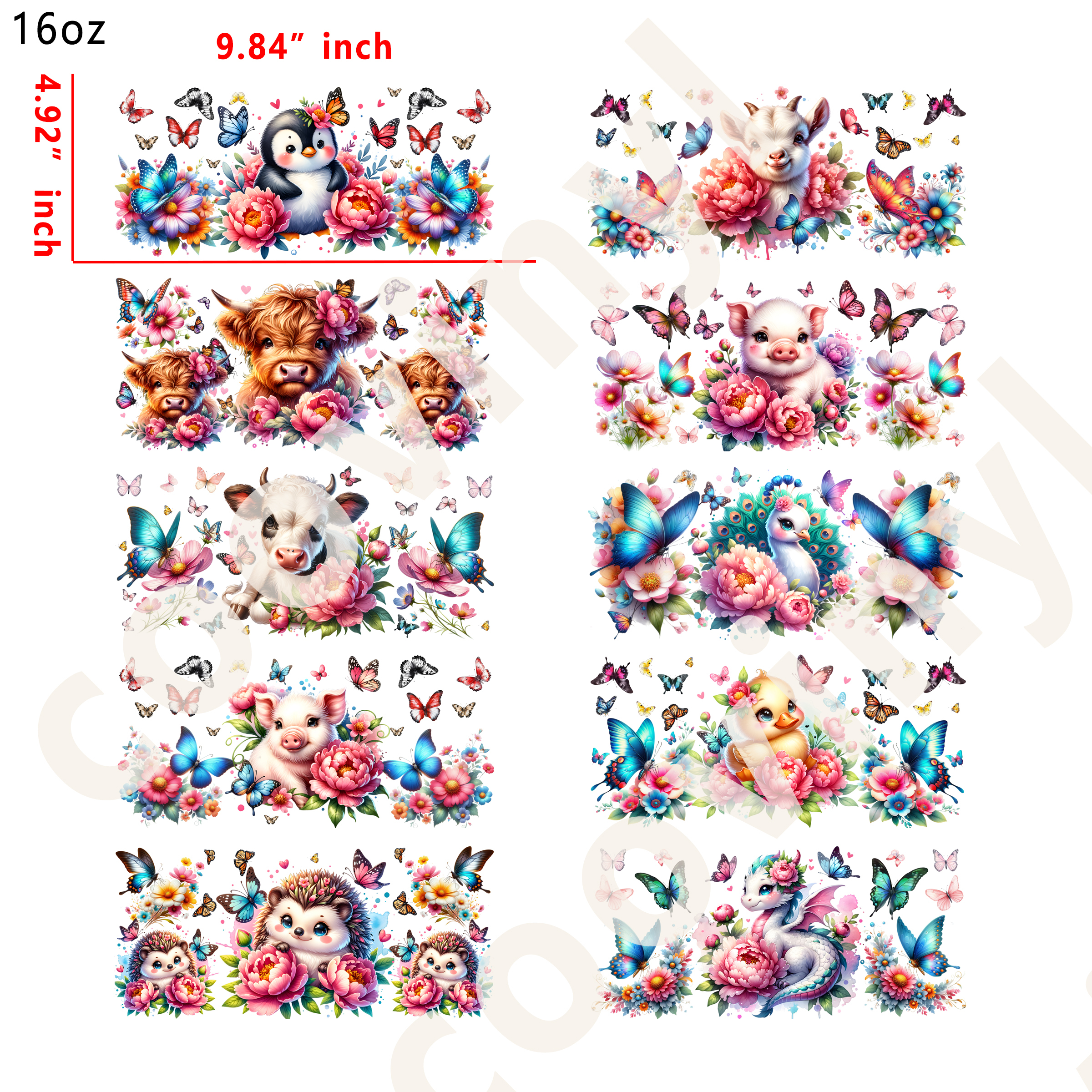 20 PCS Butterfly Animal cup wraps 16OZ tumbler water proof