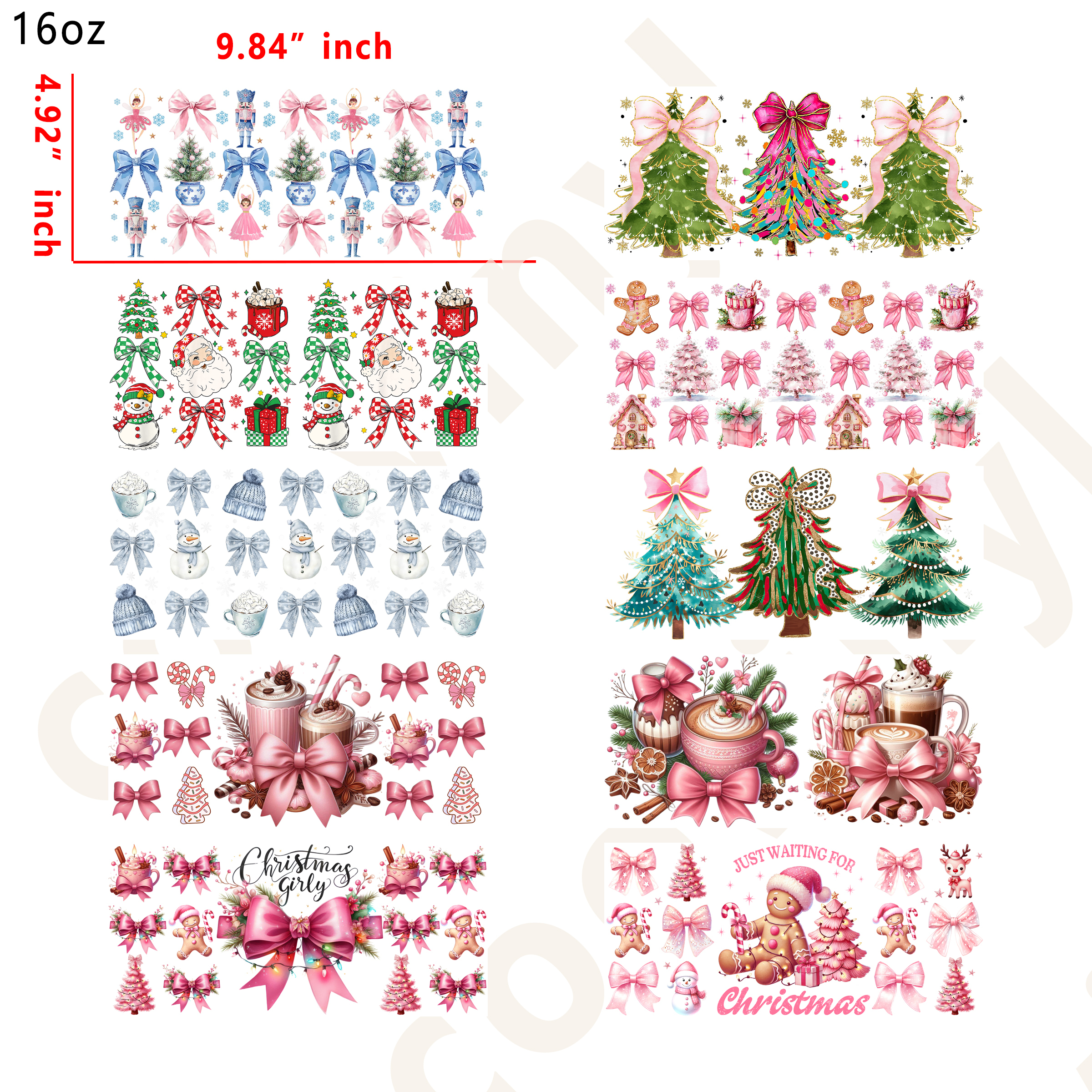 20 PCS Christmas mixed cup wraps 16OZ tumbler water proof