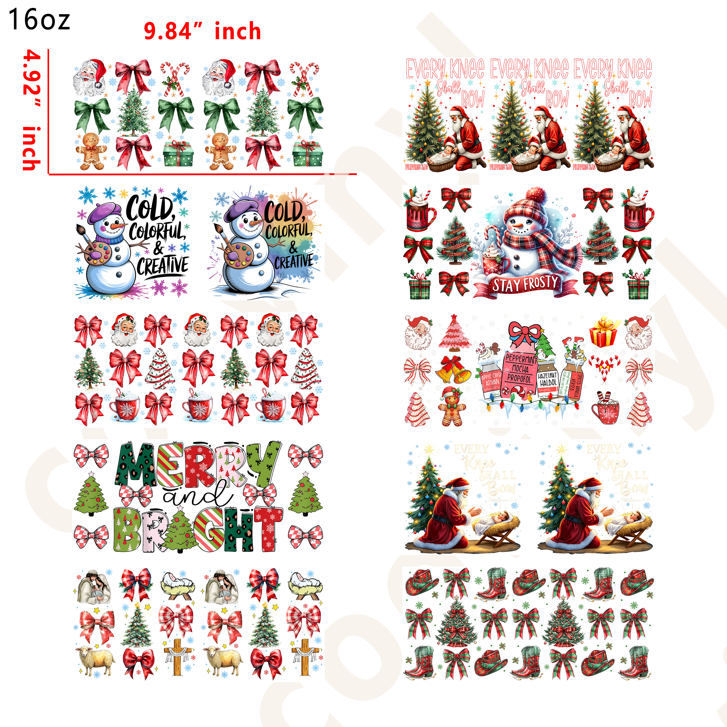 20 PCS Christmas mixed cup wraps 16OZ tumbler water proof