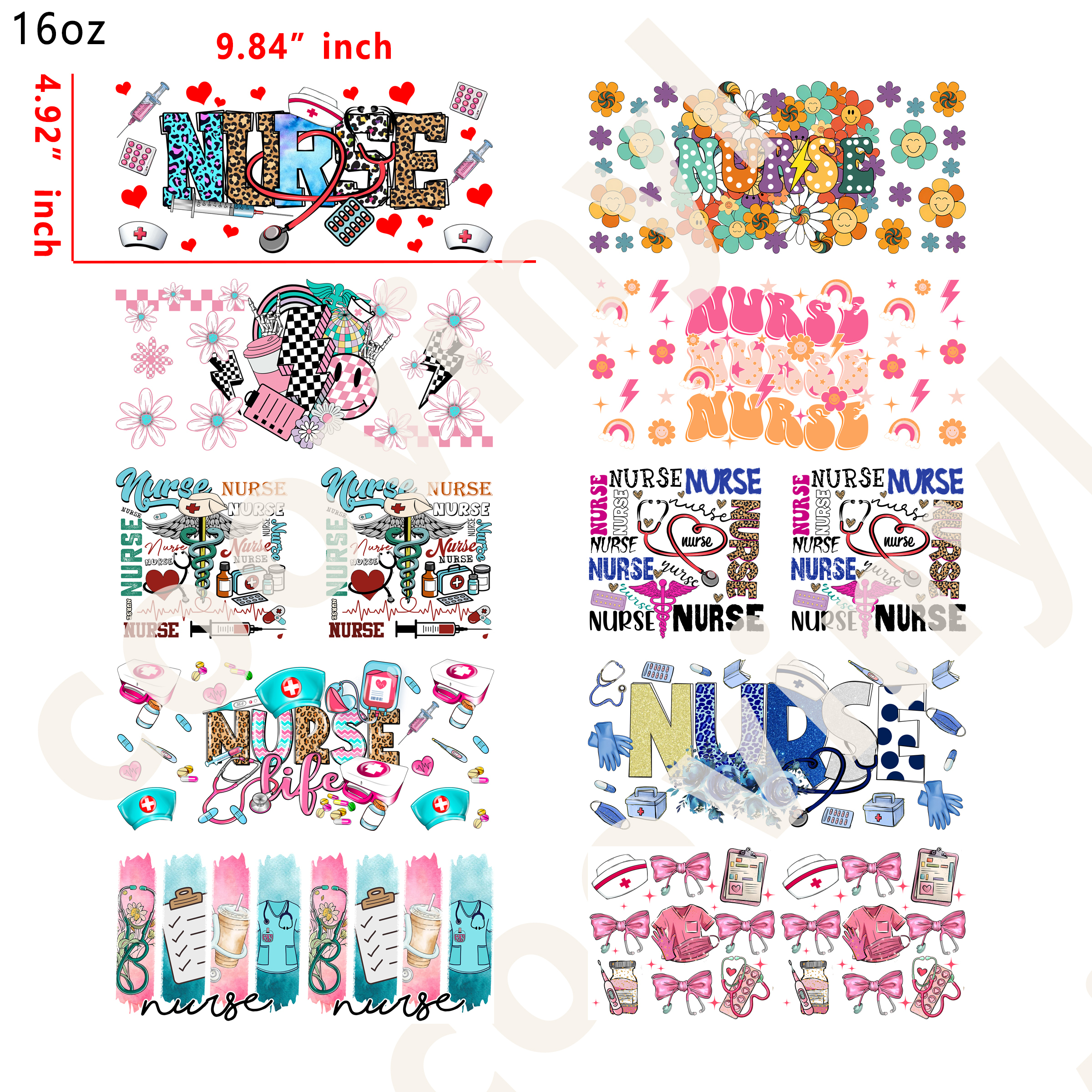 20 PCS Nurse cup wraps 16OZ tumbler water proof