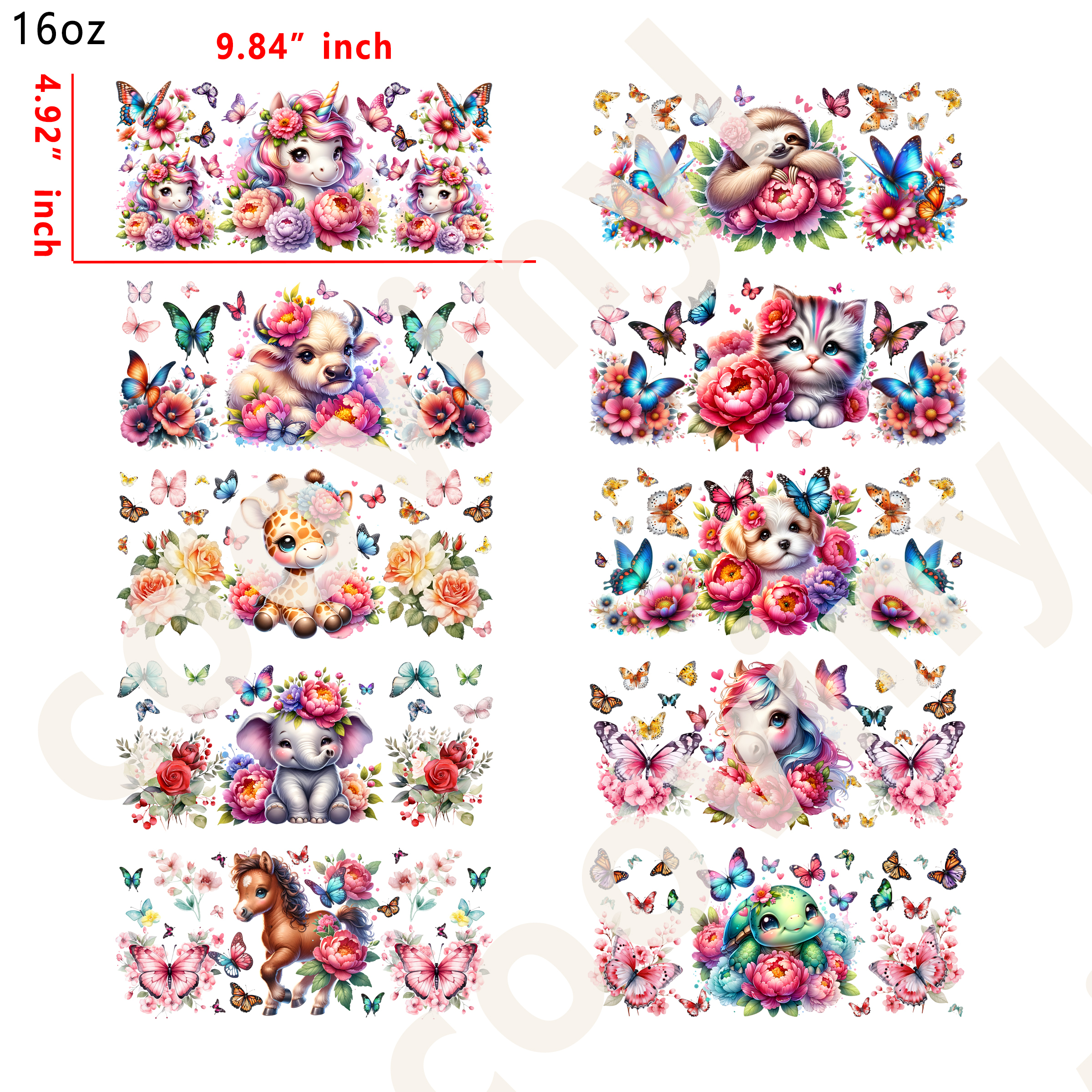 20 PCS Butterfly Animal cup wraps 16OZ tumbler water proof