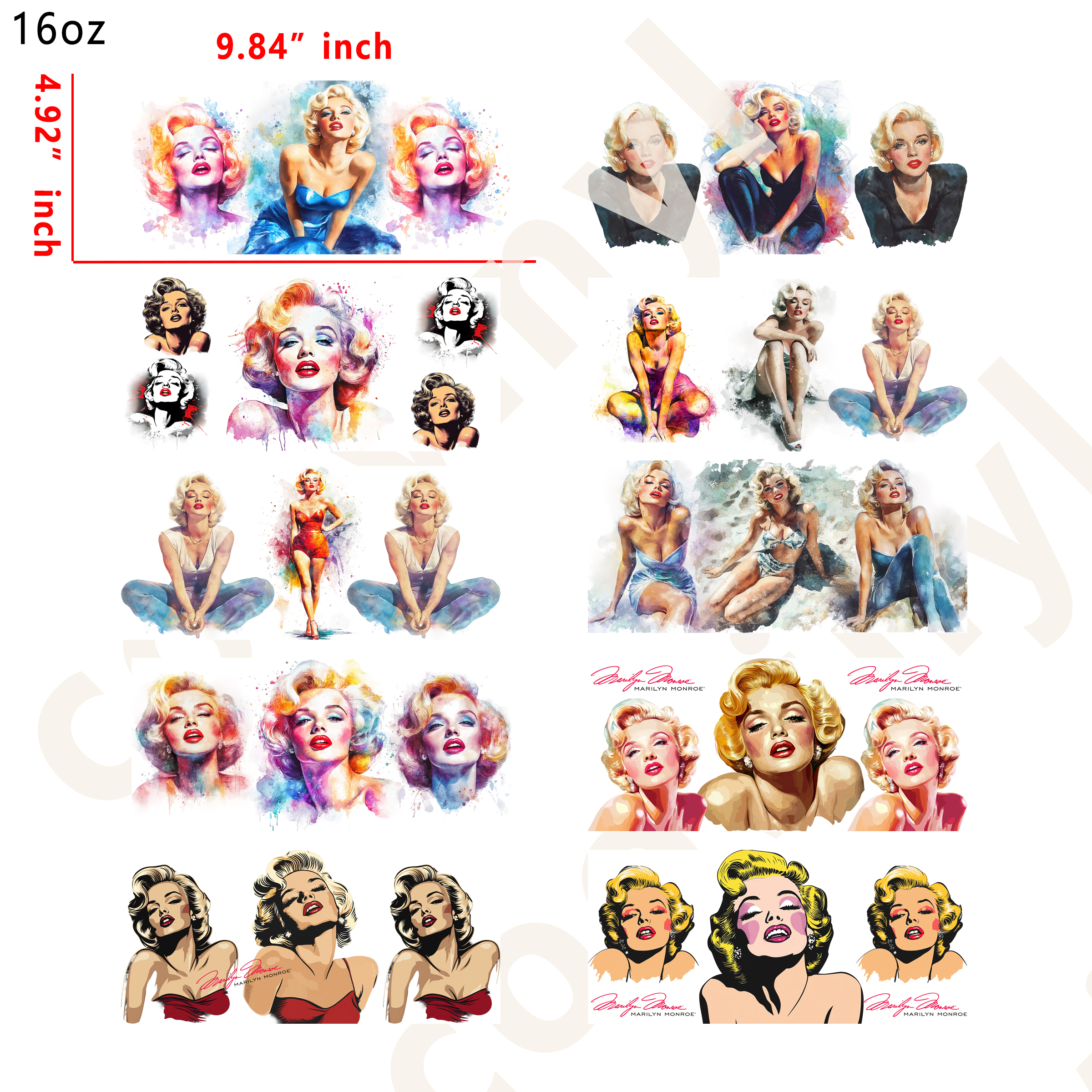 10 PCS Marilyn Monroe cup wraps 16OZ tumbler water proof