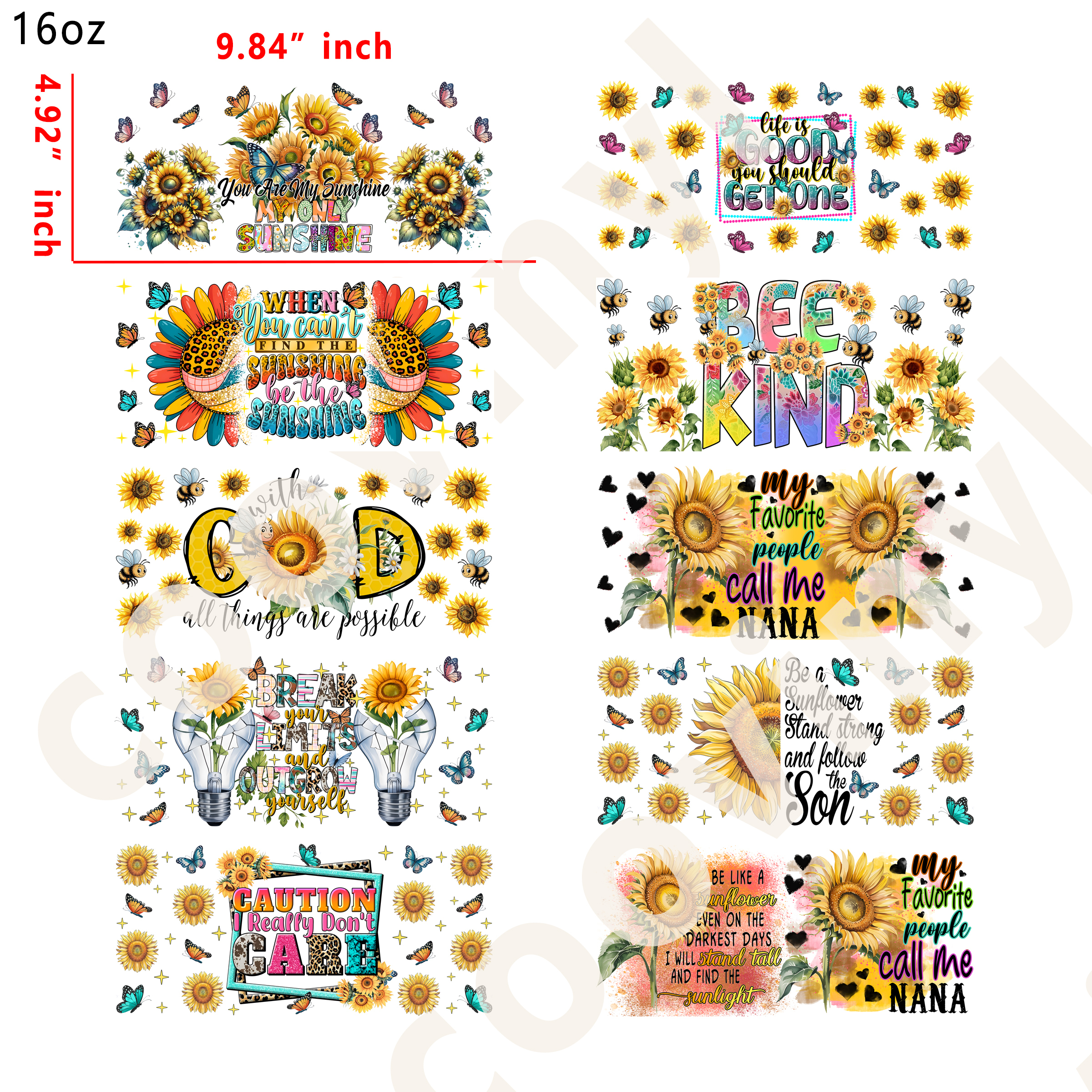 20 PCS Sunflower cup wraps 16OZ tumbler water proof