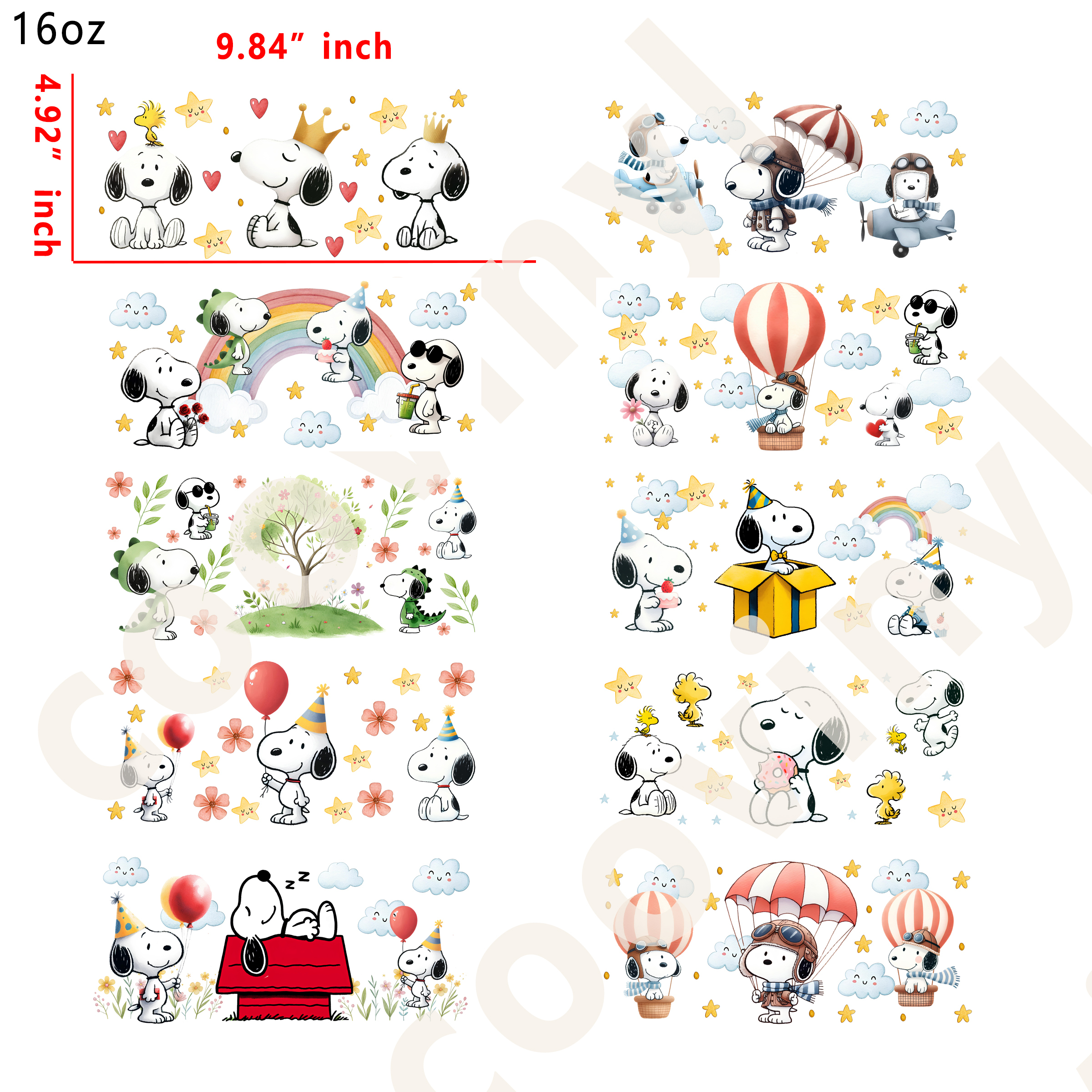 10 PCS Snoopy Cartoon cup wraps 16OZ tumbler water proof