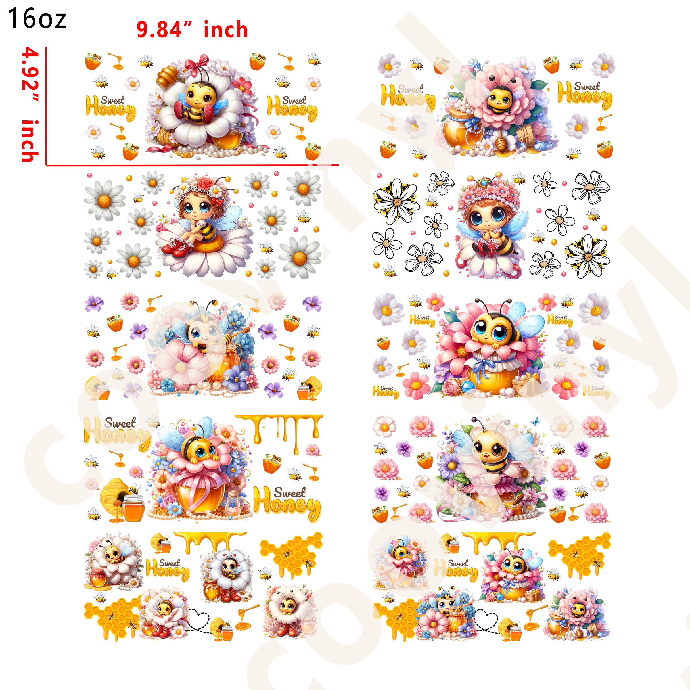 10 PCS Bee Animal cup wraps 16OZ tumbler water proof