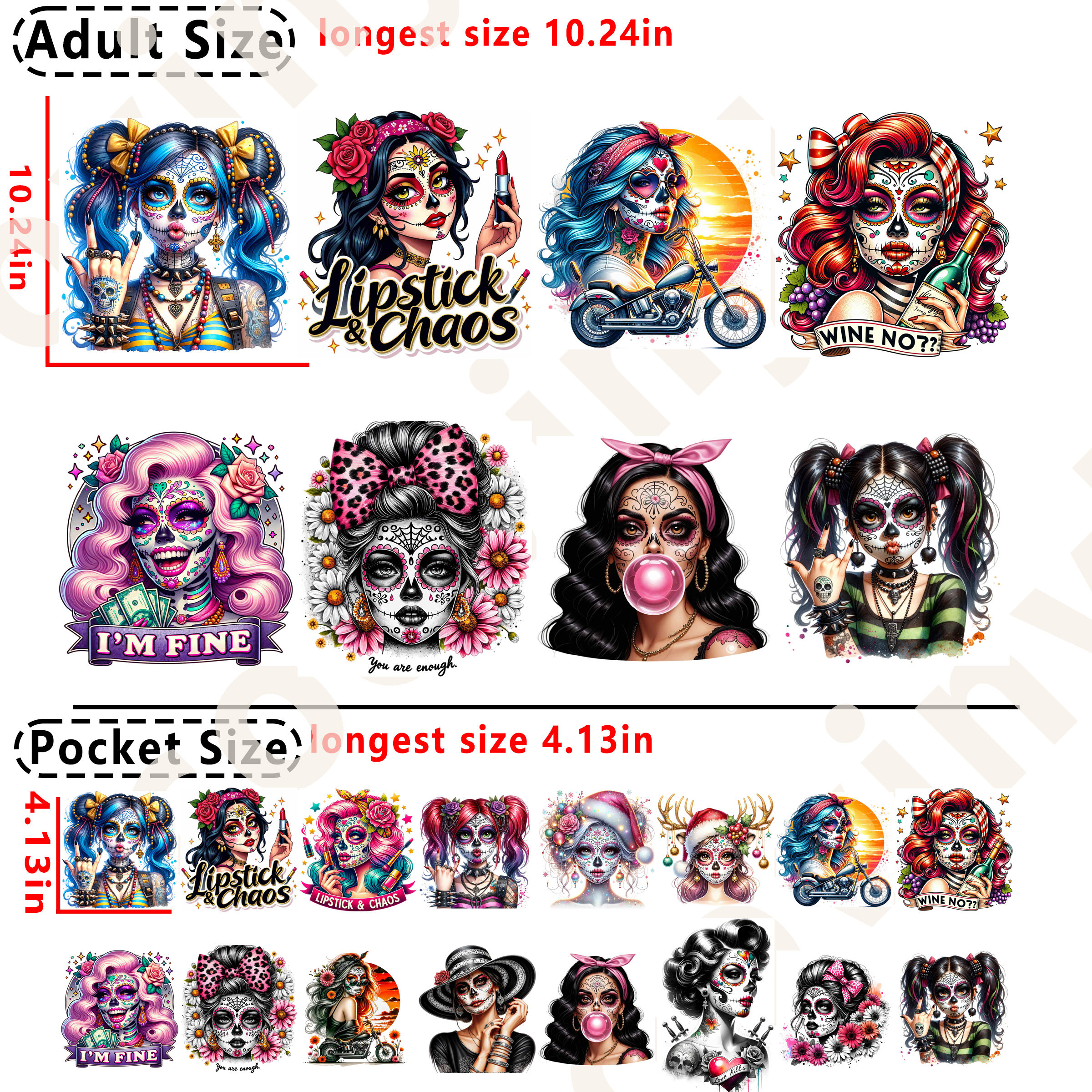 (A34) Sugar Skull Girl DTF heat transfer vinyl for T-shirt hoodies